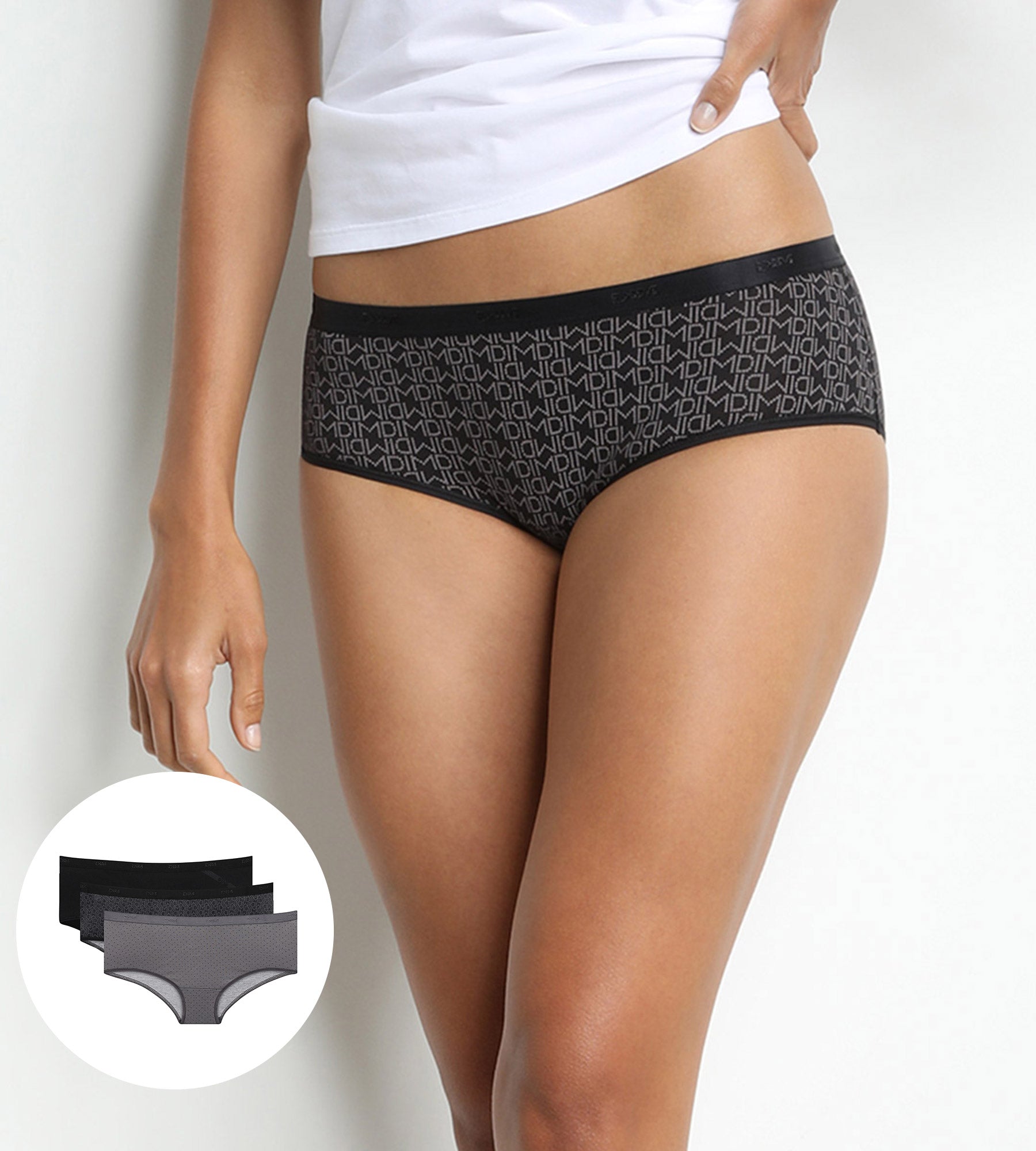 DIM Pack de 3 culottes negros para mujer Les Pockets de algodón