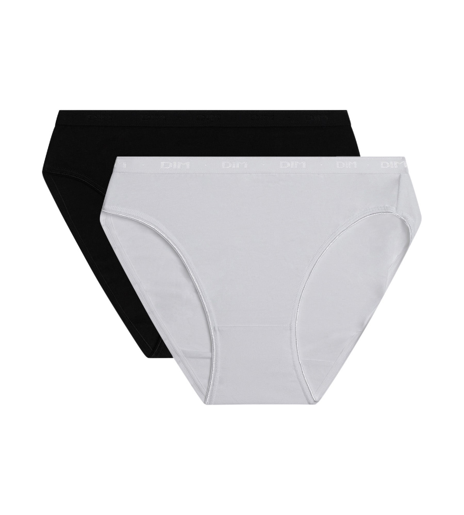 DIM Pack de 2 bragas de talle medio en negro y blanco de algodón ecológico