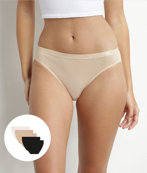 Pack de 5 bragas de algodón elástico Negro Nude Blanco Les Bolsillos Ecodim