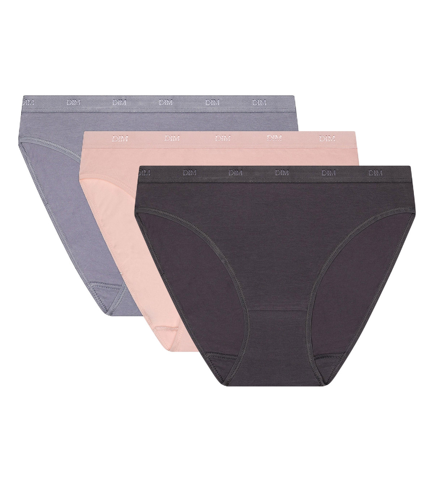 DIM Pack de 3 braguitas de algodón elástico rosa, gris y taupe ECODIM Les Pockets