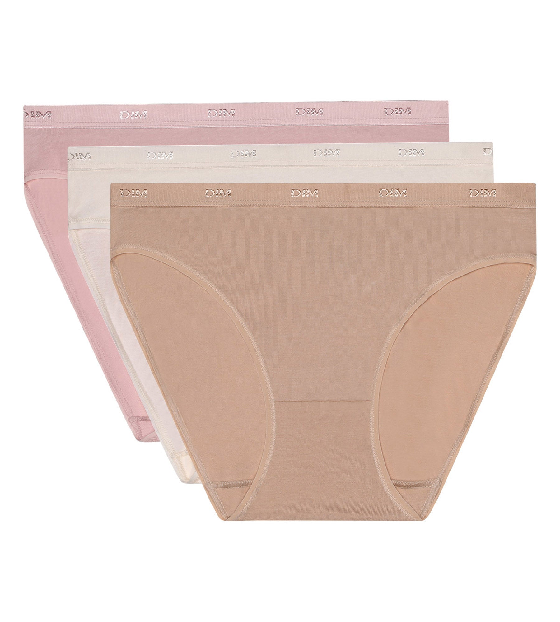 DIM Pack de 3 bragas de color visón/rosa/nácar Les Pockets de algodón