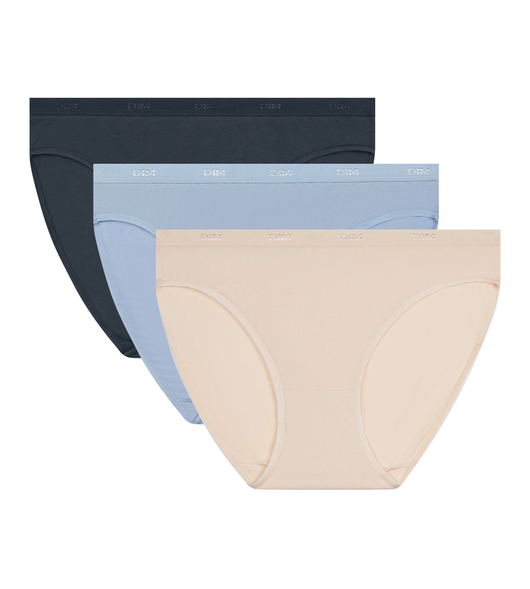 DIM Pack de 3 bragas de algodón elástico para mujer Azul Beige Gris Les Pockets Ecodim