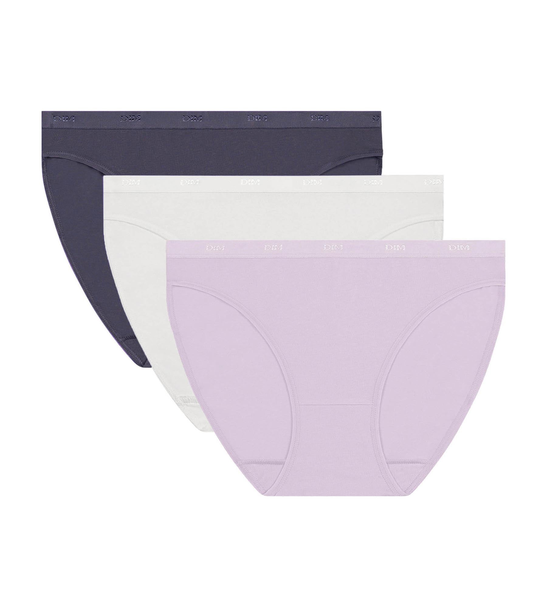 DIM Pack de 3 bragas de algodón elástico Lila Blanco Azul Les Bolsillos Ecodim