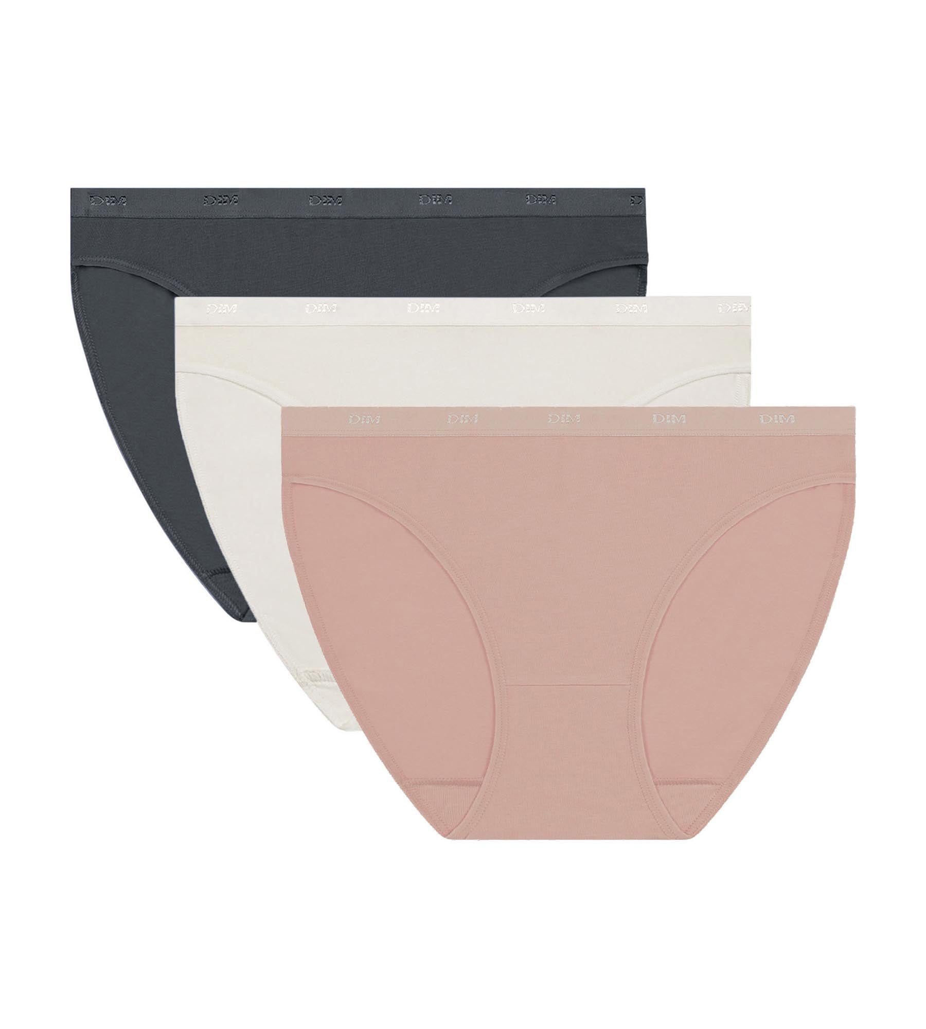 DIM Pack de 3 bragas de algodón elástico Gris Rosa Blanco Les Bolsillos Ecodim