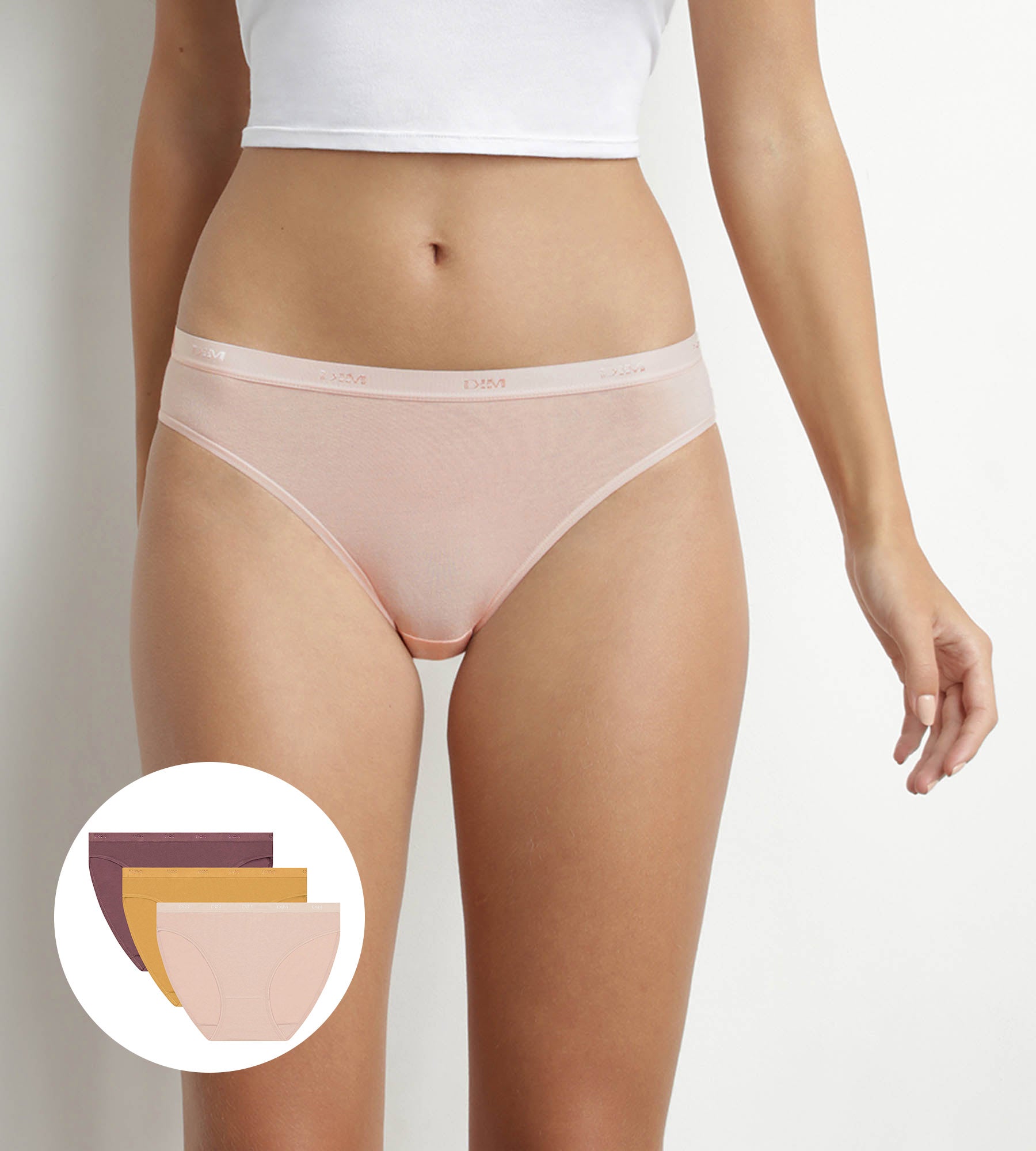 DIM Pack de 3 bragas de algodón elástico Amarillo Nude Marrón Les Bolsillos Ecodim