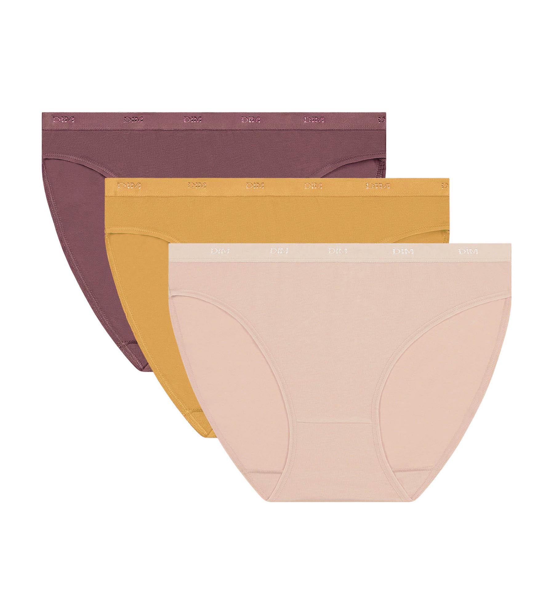DIM Pack de 3 bragas de algodón elástico Amarillo Nude Marrón Les Bolsillos Ecodim
