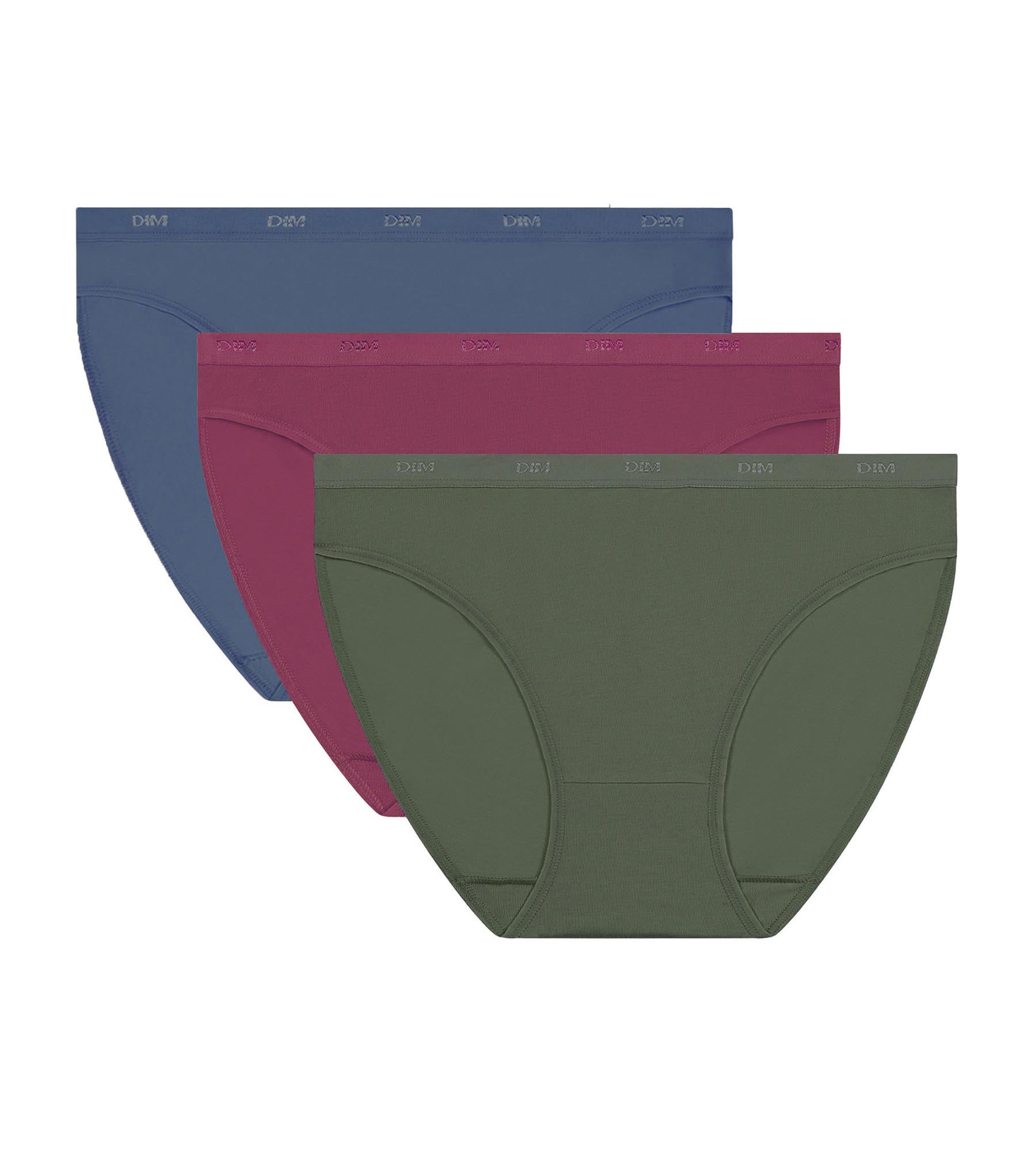 DIM Pack de 3 bragas de algodón elástico Azul Rojo Verde Les Bolsillos Ecodim