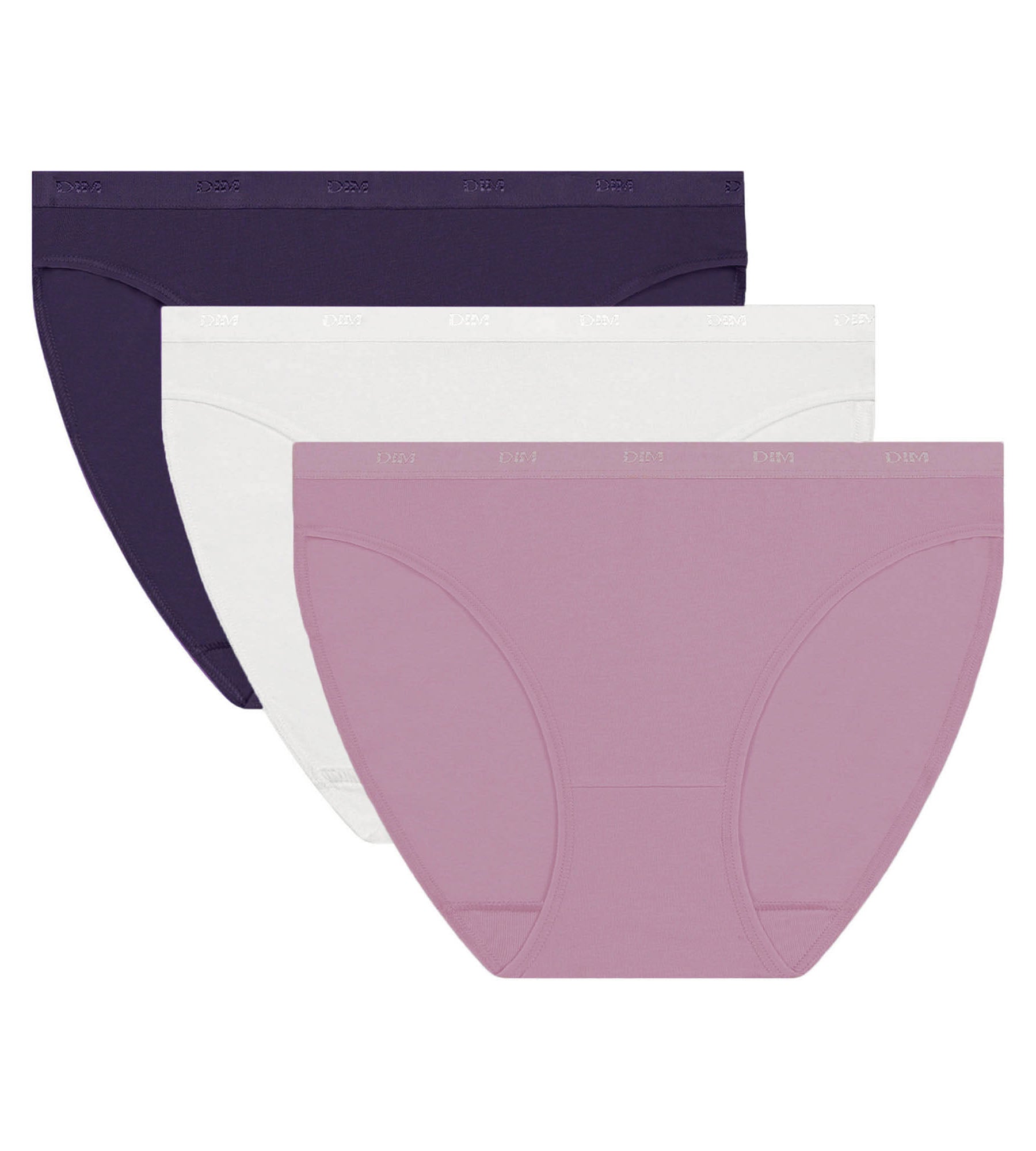 DIM Pack de 3 braguitas de mujer moradas y blancas Les Pockets Ecodim