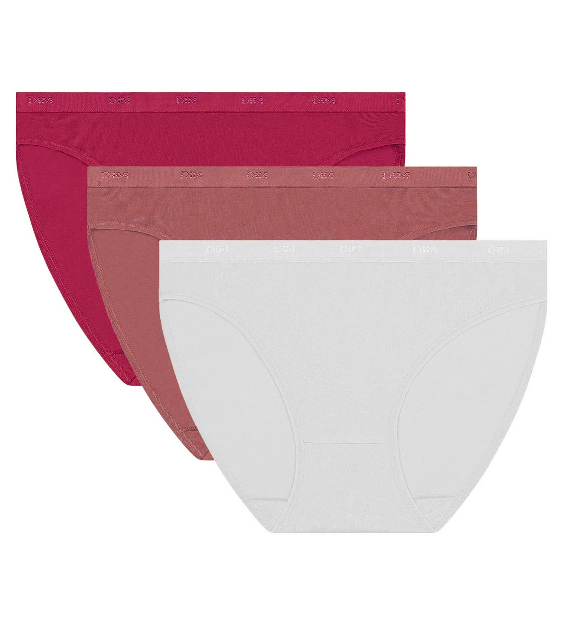 DIM Pack de 3 slips de mujer rojo, rosa y blanco Les Pockets Ecodim