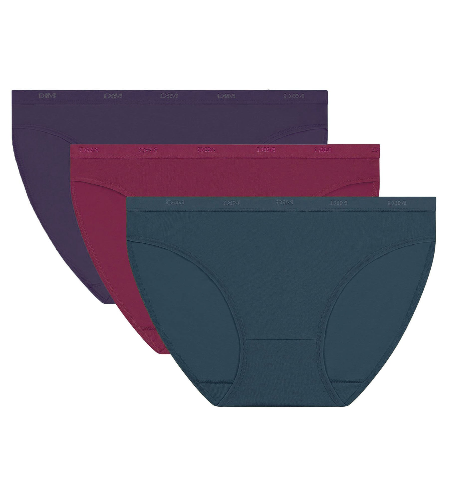 DIM Pack de 3 braguitas de mujer moradas, rojas y verdes Les Pockets Ecodim