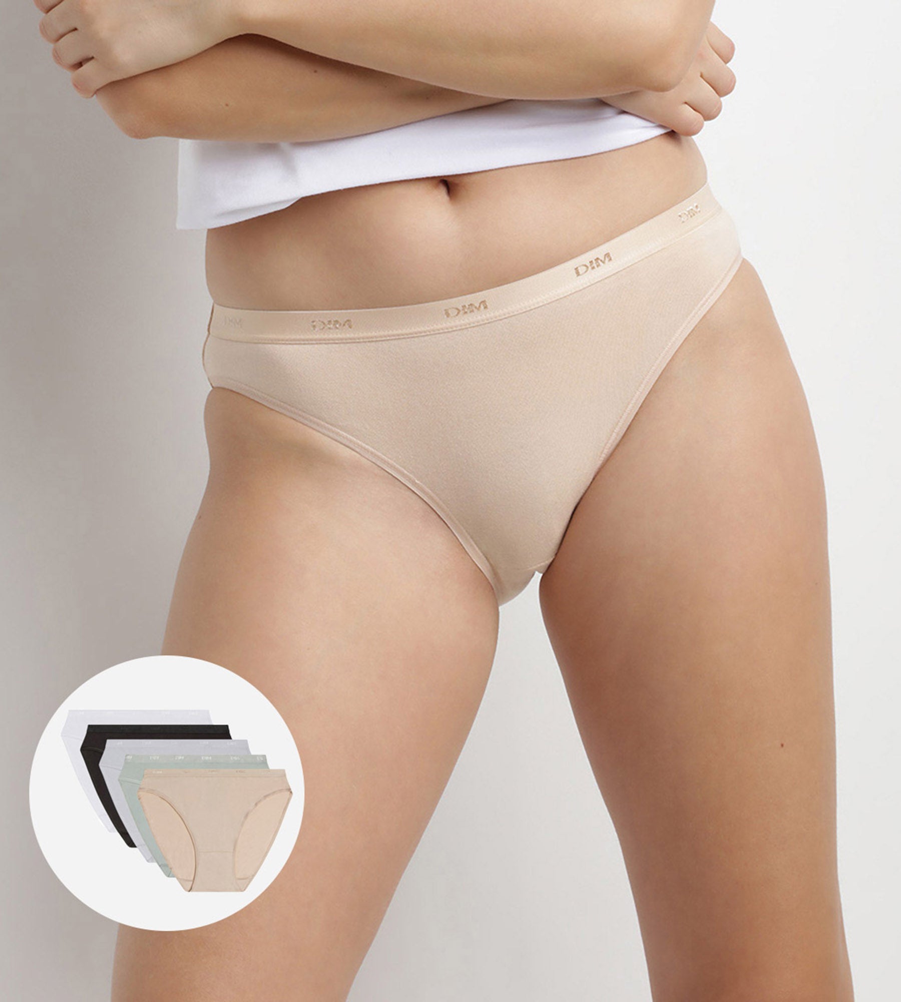 DIM Packs de 5 bragas en negro, blanco, visón y gris de algodón Les Pockets