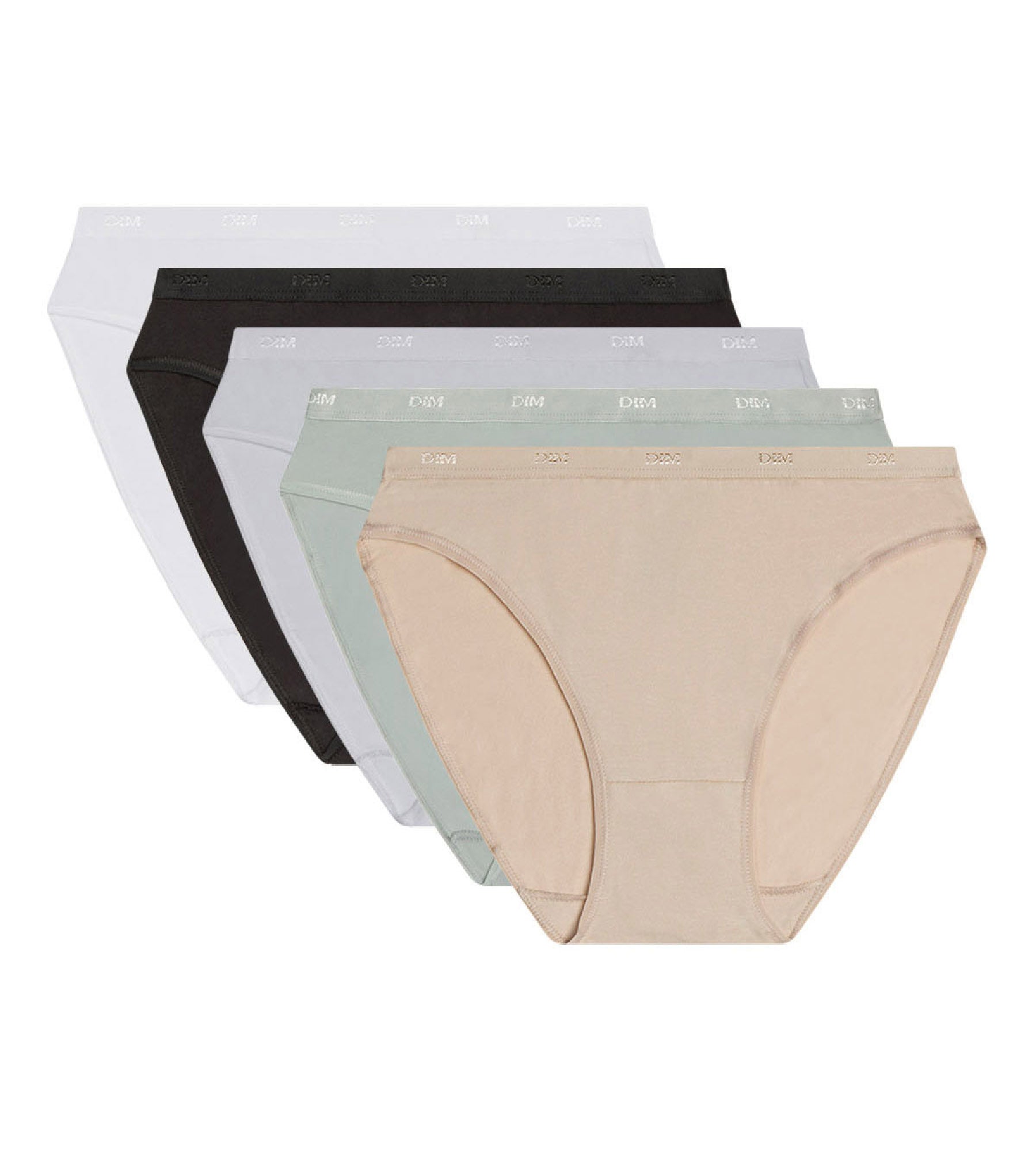 DIM Packs de 5 bragas en negro, blanco, visón y gris de algodón Les Pockets