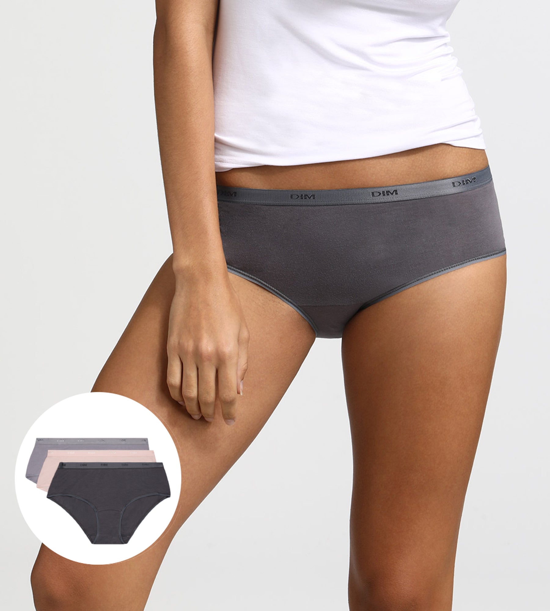 DIM Pack de 3 culottes de algodón rosa, gris y taupe Les Pockets EcoDIM