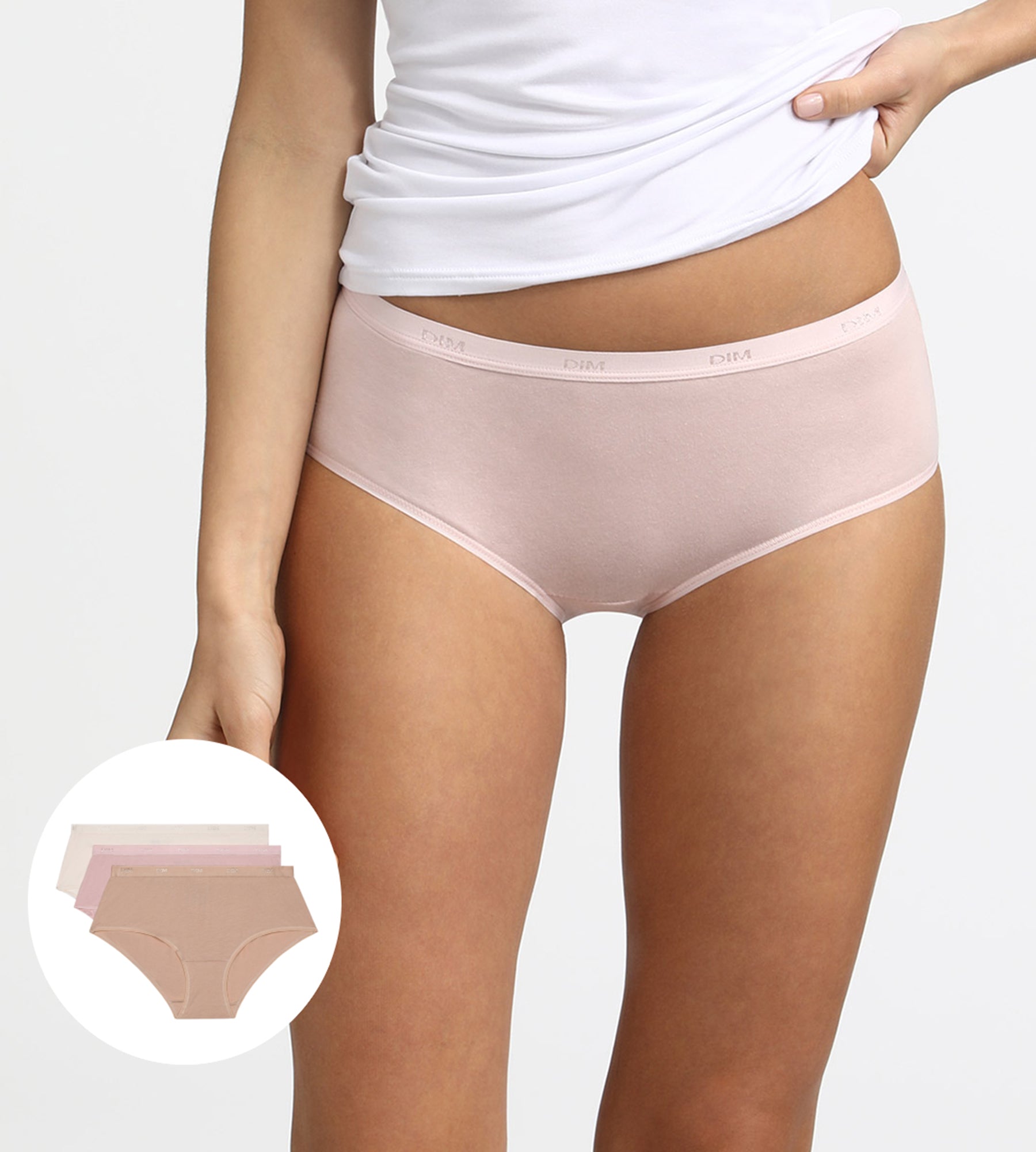 DIM Pack de 3 culottes de color visón/rosa/nácar Les Pockets de algodón