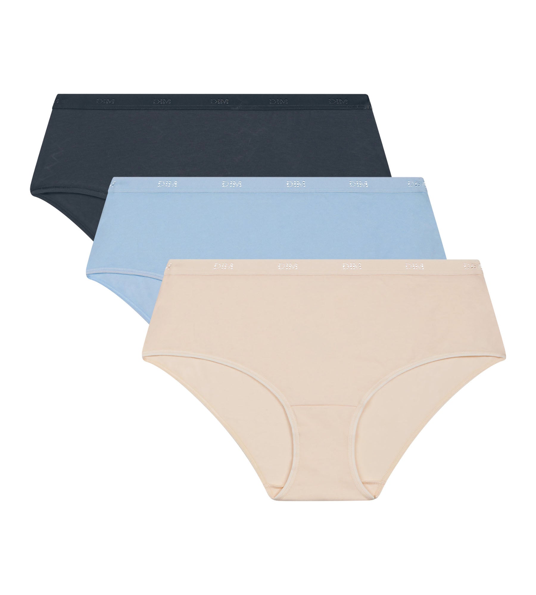DIM Pack de 3 culottes para mujer de algodón elástico Beige Azul Gris Les Pockets Ecodim