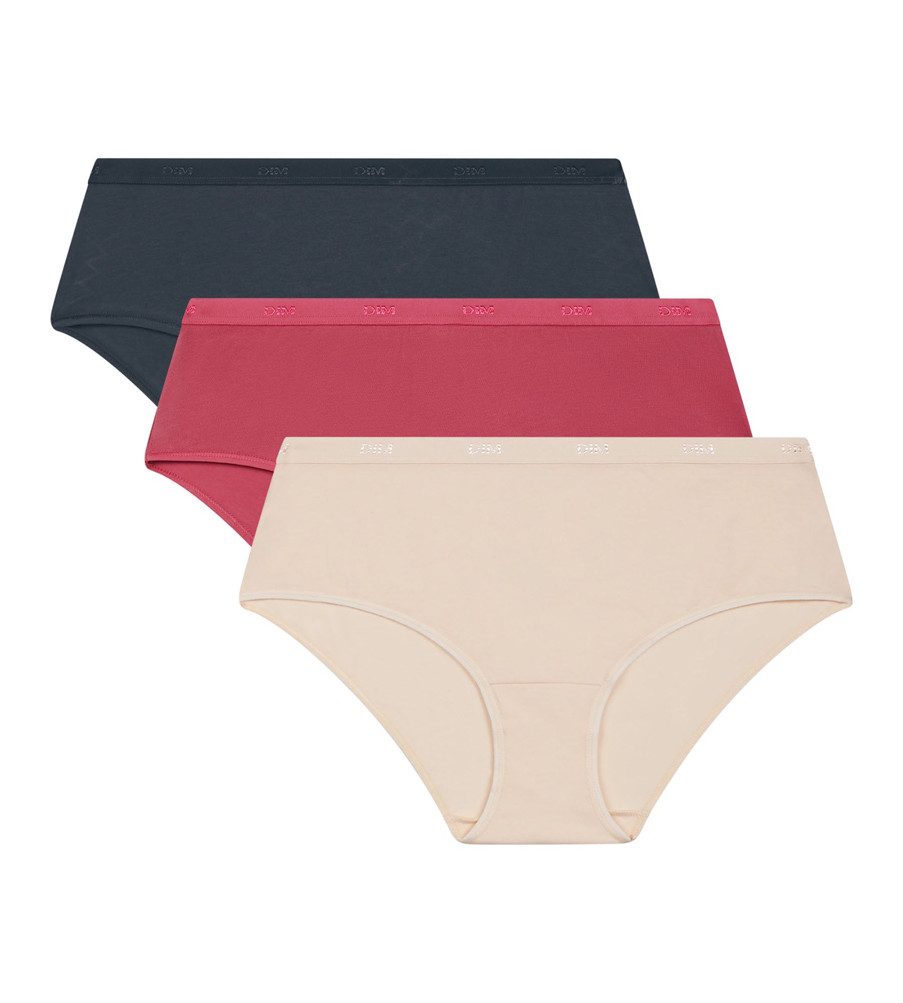 DIM Pack de 3 culottes para mujer de algodón elástico Beige Rosa Gris Les Pockets Ecodim