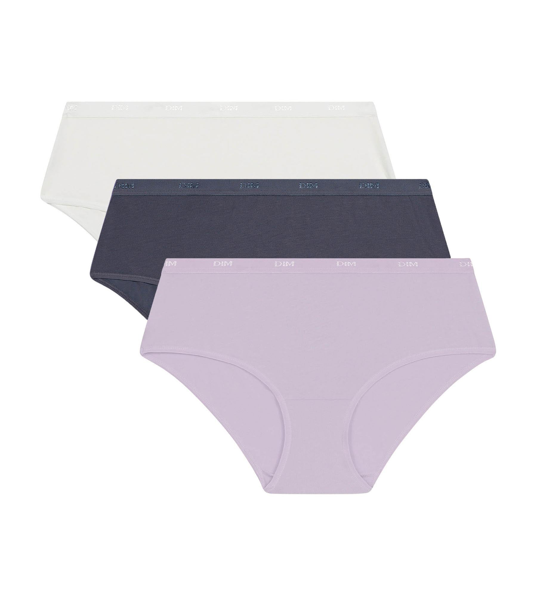 DIM Pack de 3 culottes de mujer de algodón elástico Lila Blanco Les Pockets Ecodim