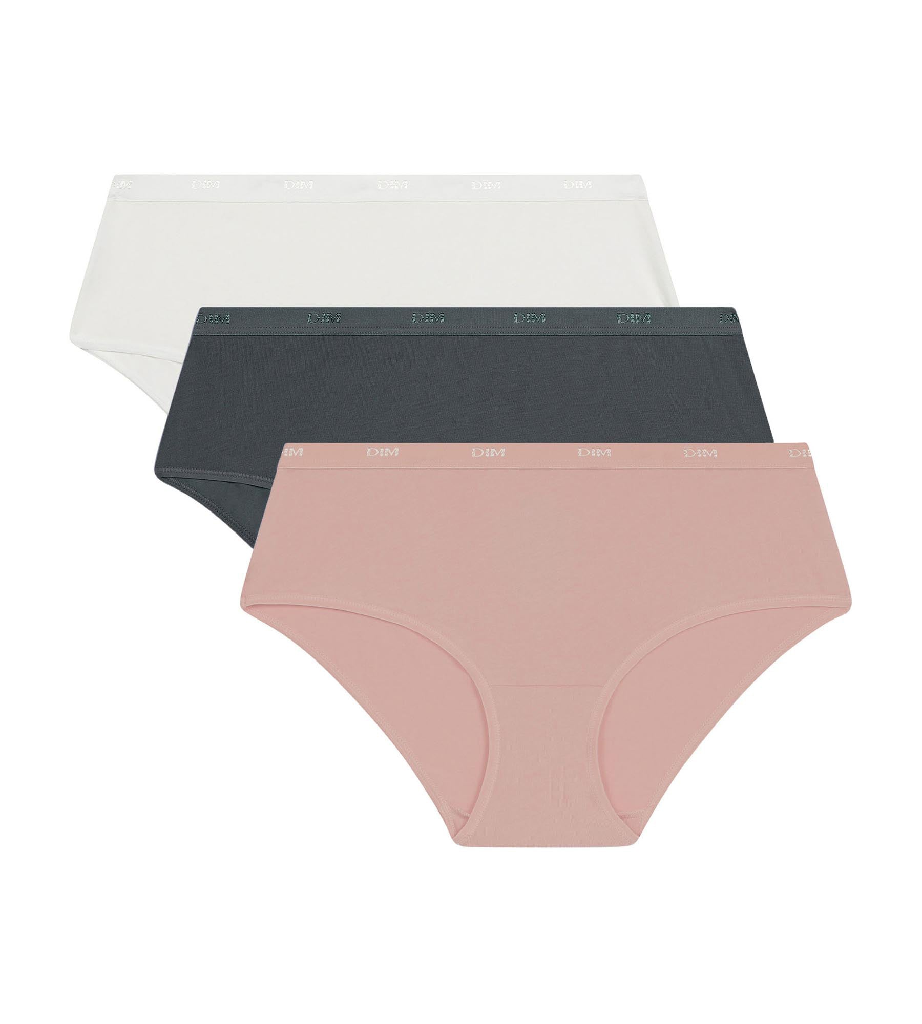 DIM Pack de 3 culottes de mujer de algodón elástico Gris Rosa Les Pockets Ecodim