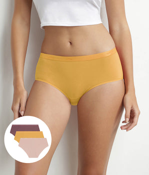 Pack de 3 culottes para mujer de algodón elástico Amarillo Marrón Les Pockets Ecodim