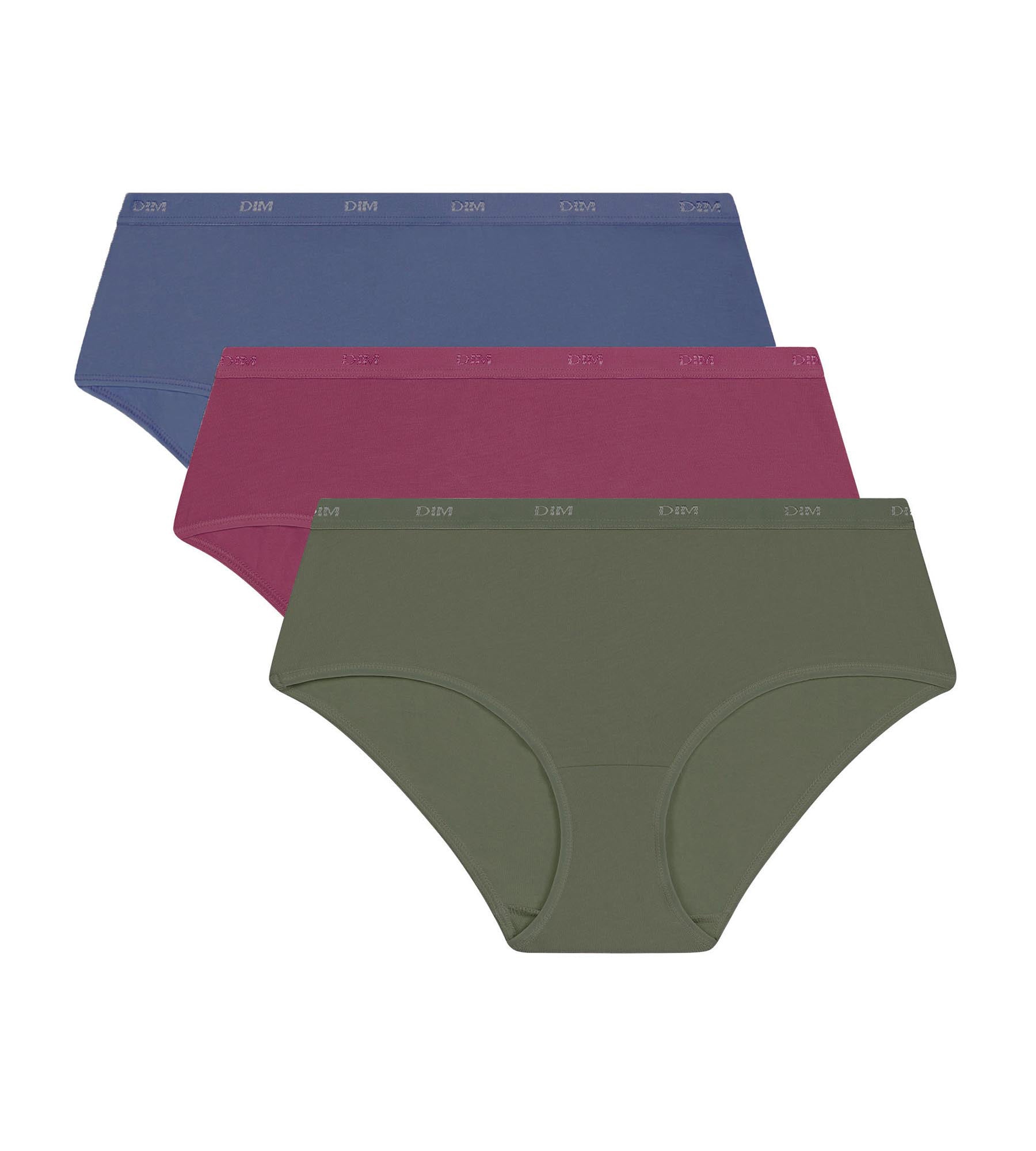 DIM Pack de 3 culottes para mujer de algodón elástico Rojo Verde Les Pockets Ecodim