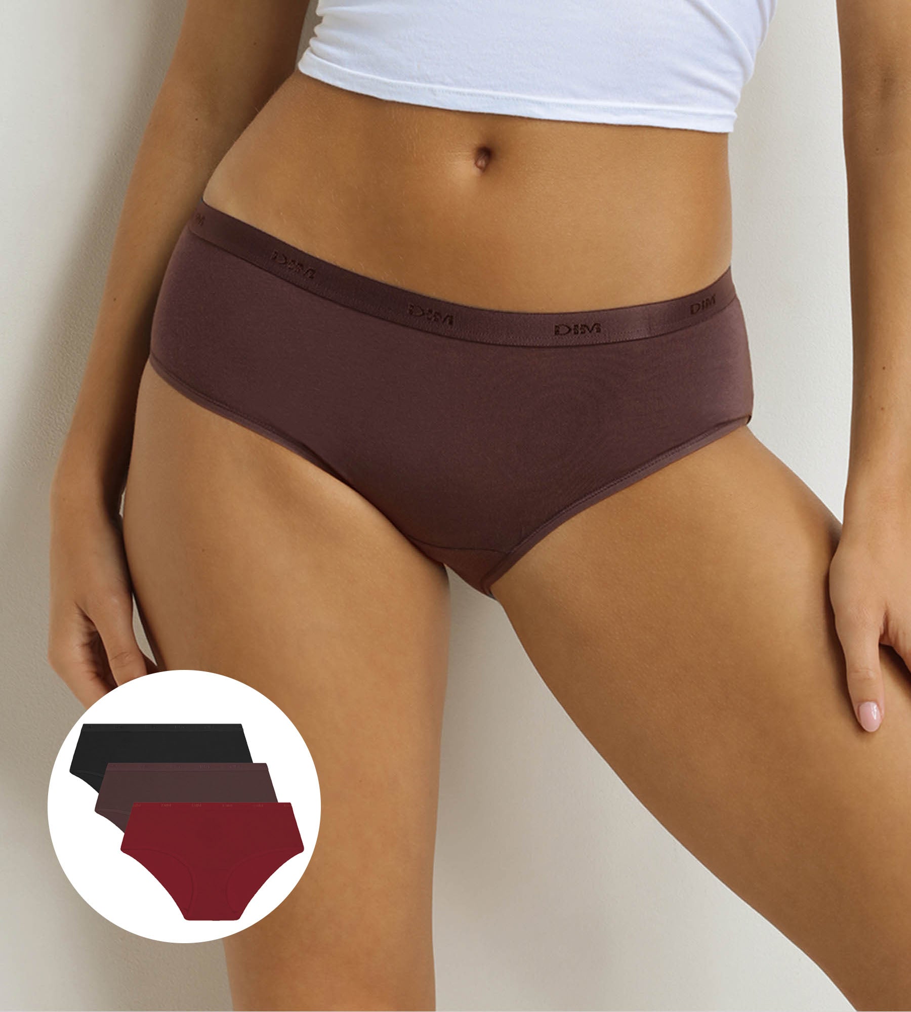 DIM Pack de 3 calzoncillos para mujer Cocoa, Rojo, Negro Les Pockets Ecodim