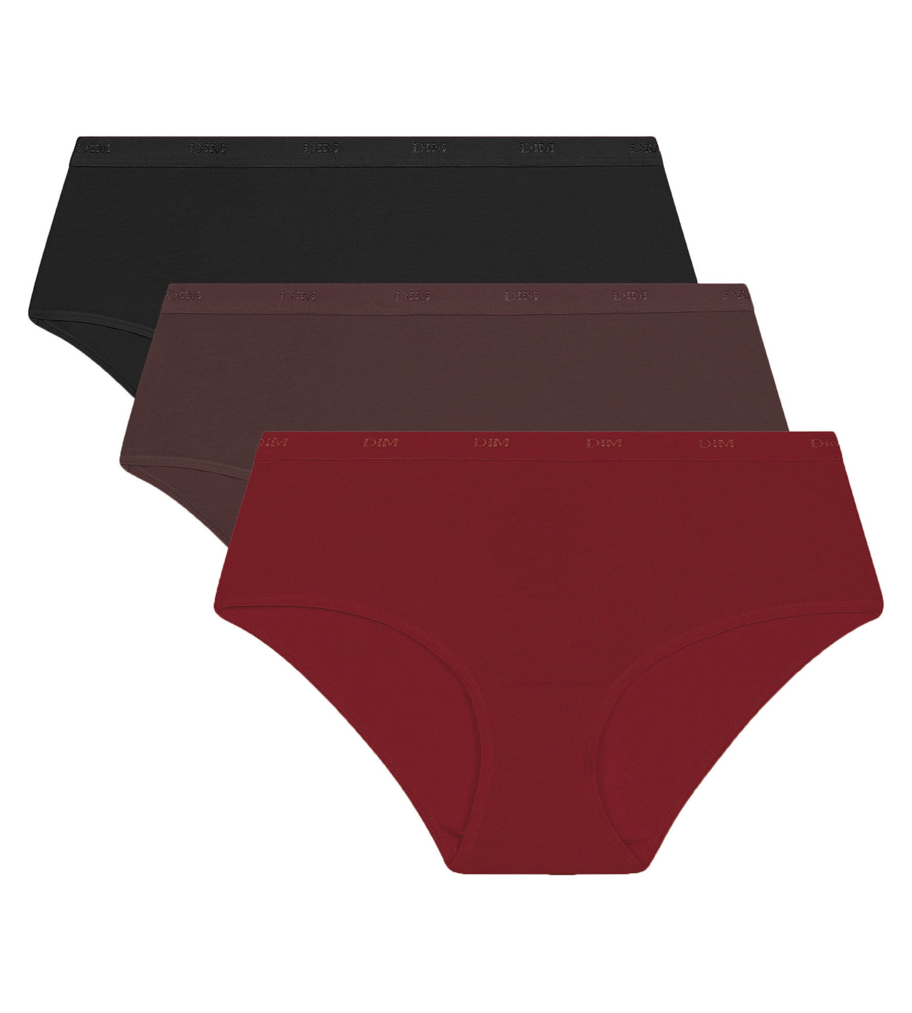 DIM Pack de 3 calzoncillos para mujer Cocoa, Rojo, Negro Les Pockets Ecodim