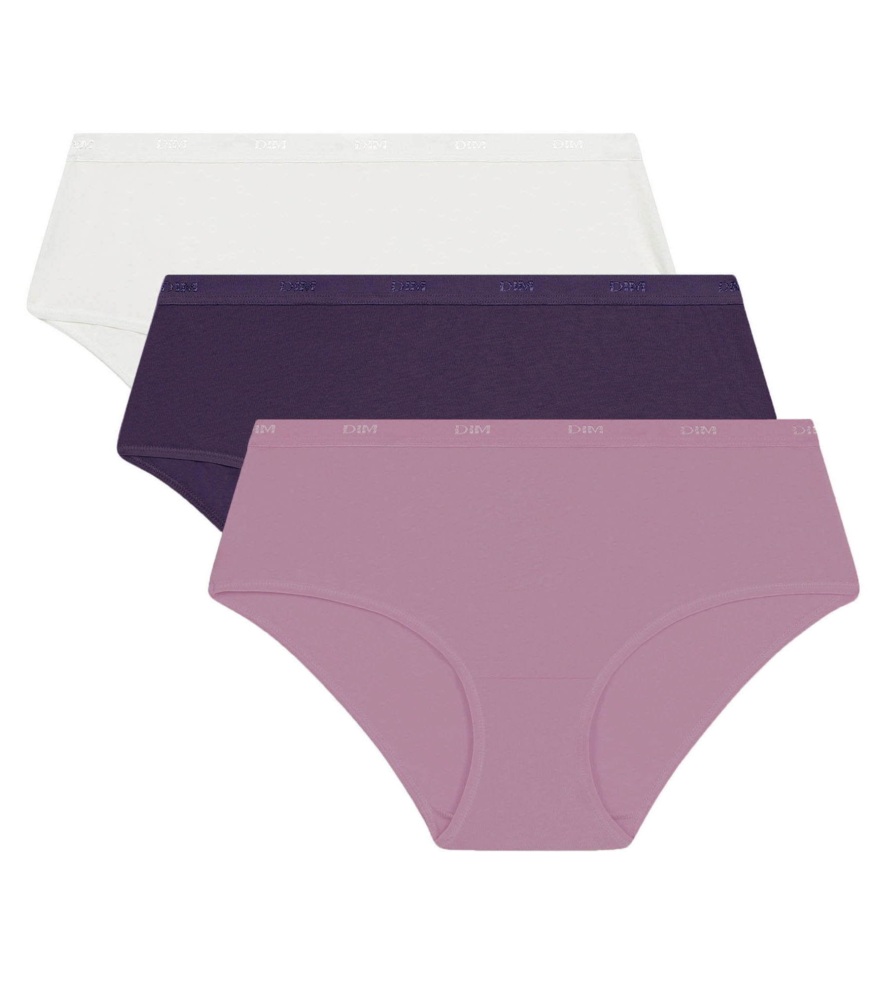 DIM Pack de 3 calzoncillos boxer de mujer Morado, Blanco Les Bolsillos Ecodim