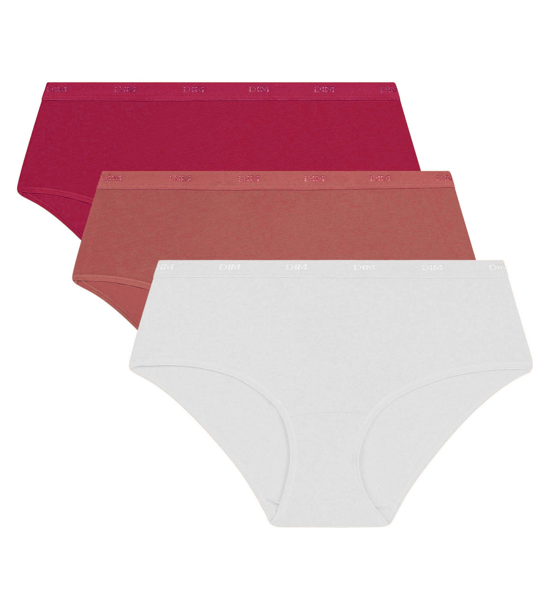 DIM Pack de 3 calzoncillos bóxer de mujer Les Pockets rojo, rosa y blanco Ecodim