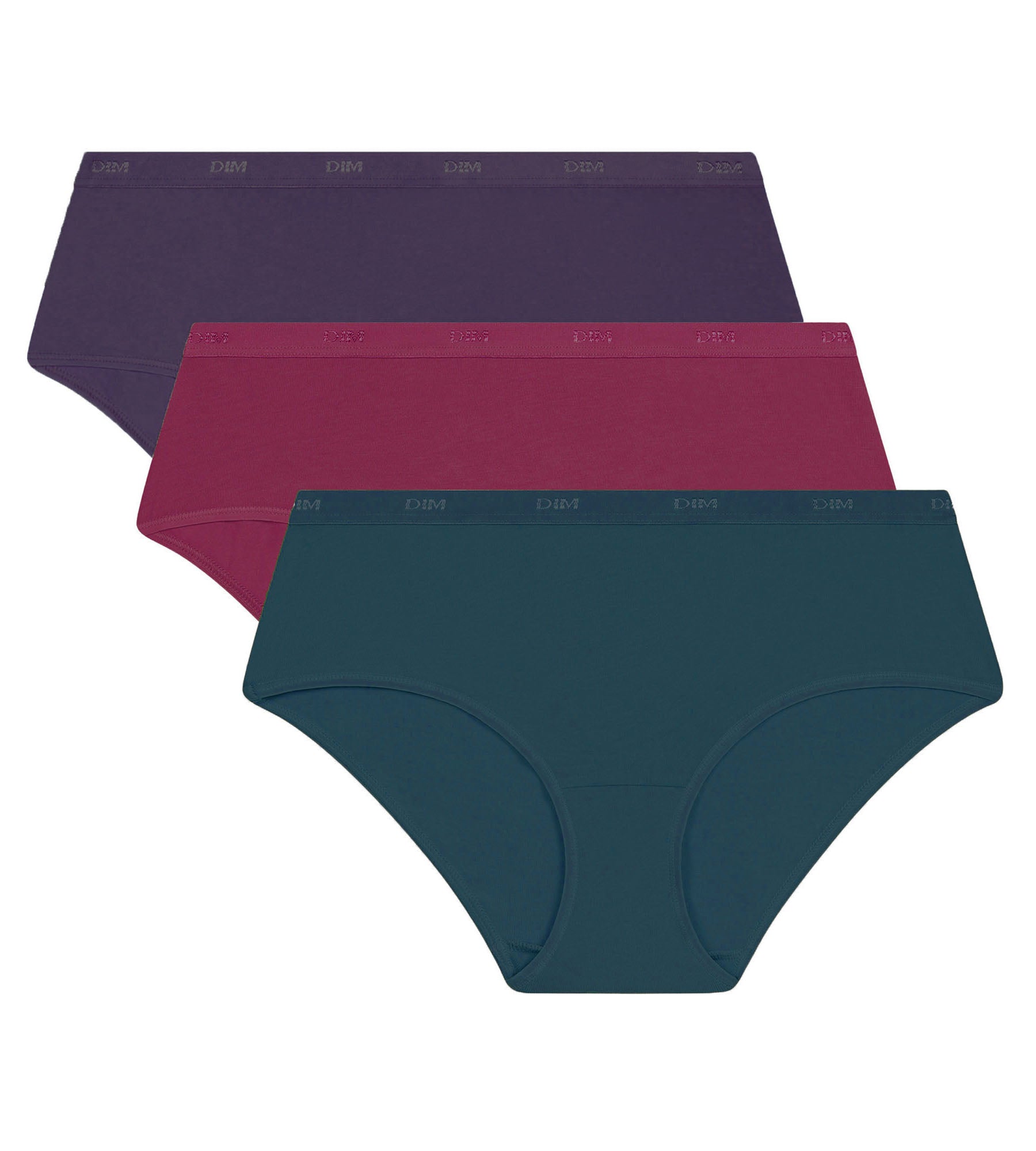 DIM Pack de 3 calzoncillos para mujer Violeta, Rojo, Verde Les Bolsillos Ecodim