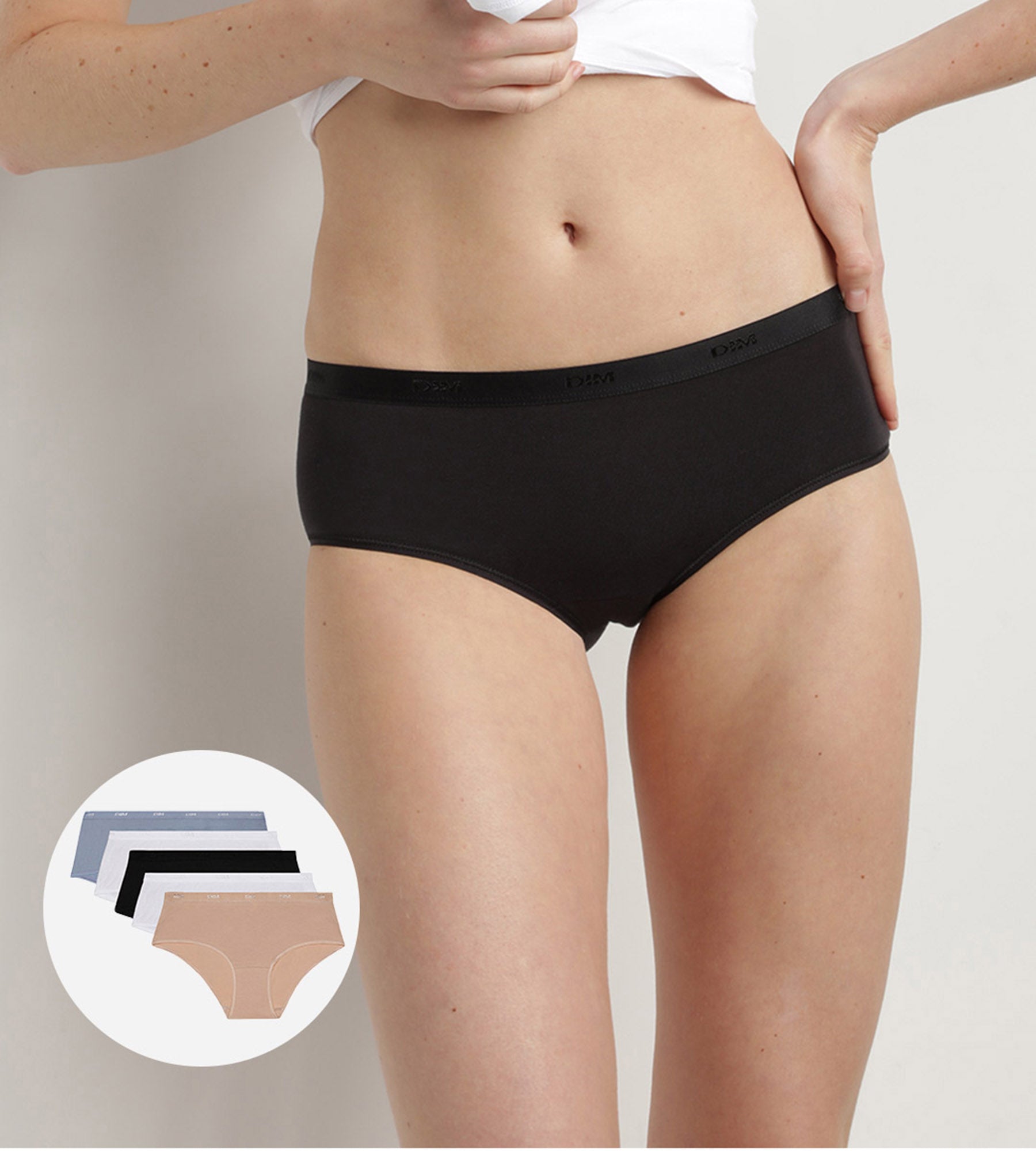 DIM Pack de 5 culottes de algodón elástico Les Pockets Ecodim