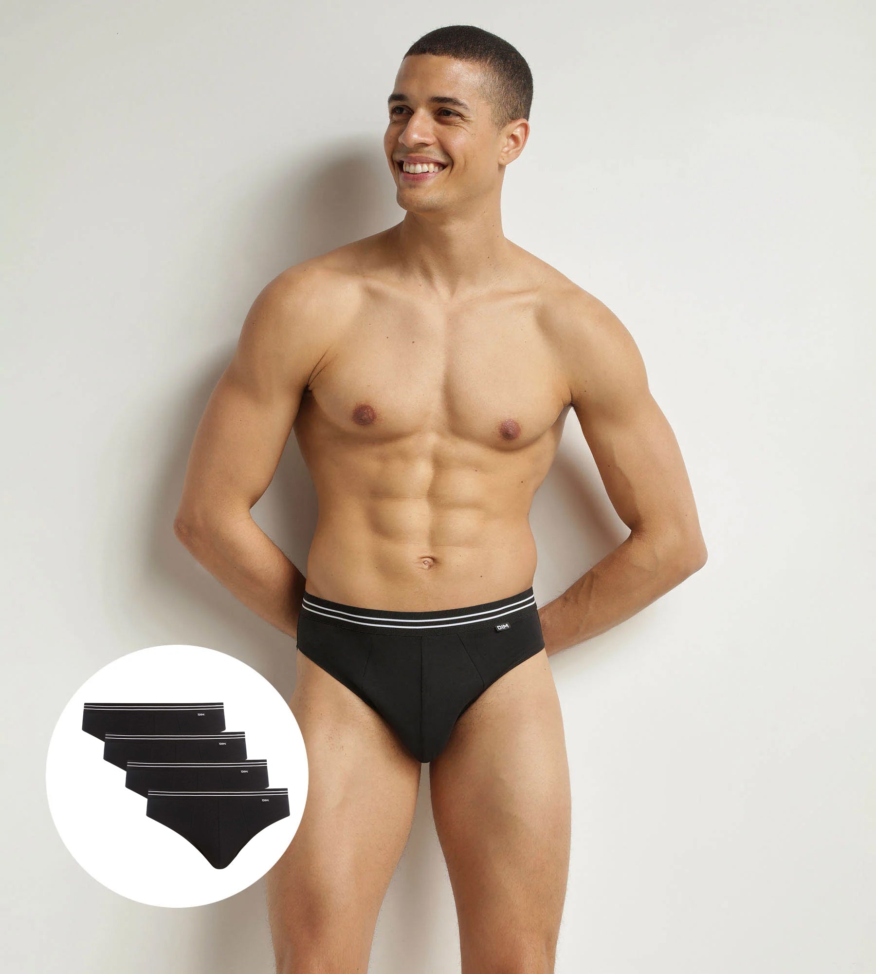 DIM Pack de 4 slips de hombre de algodón elástico negro EcoDim