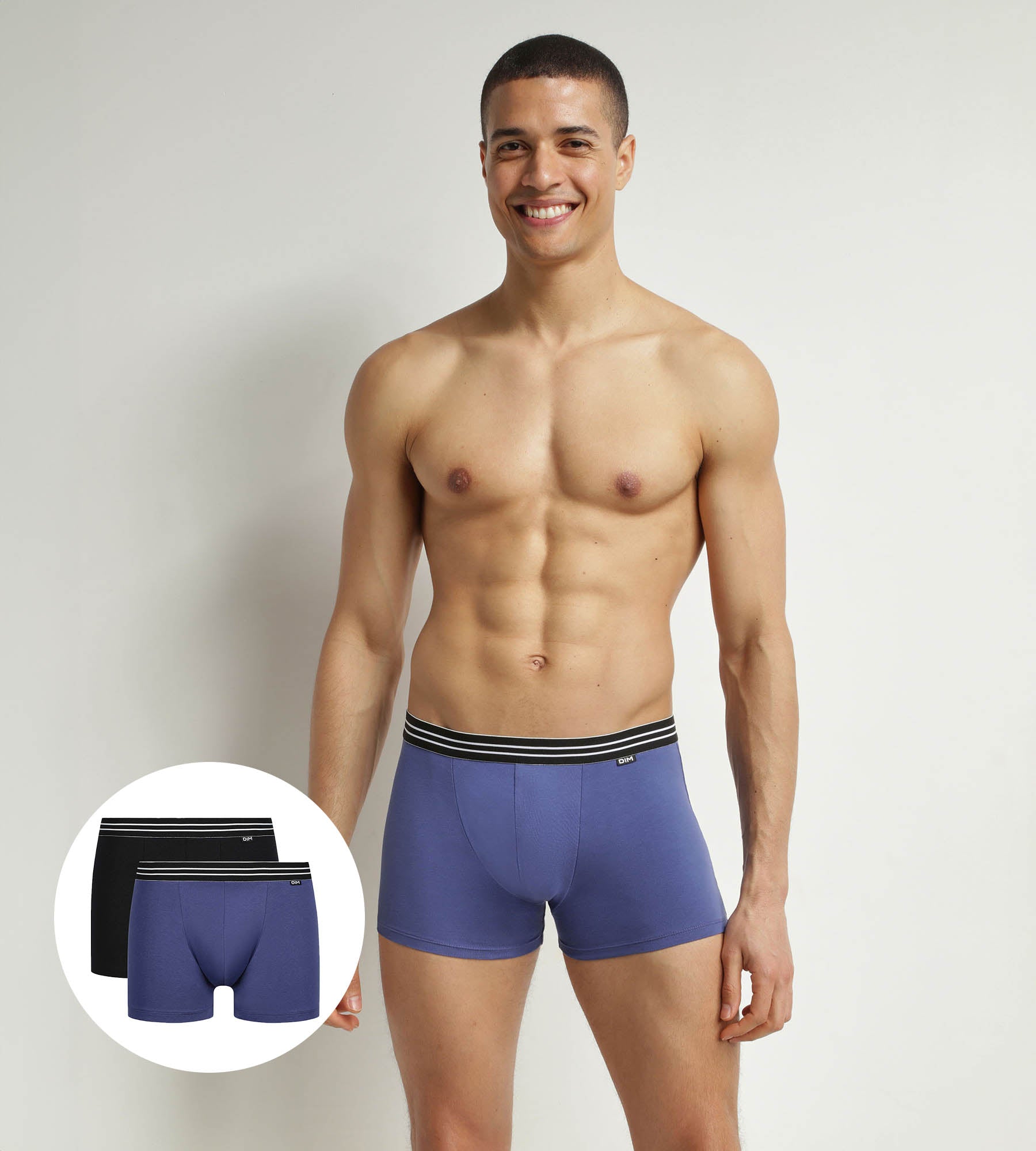 DIM Pack de 2 bóxers de hombre de algodón elástico azul y negro EcoDim