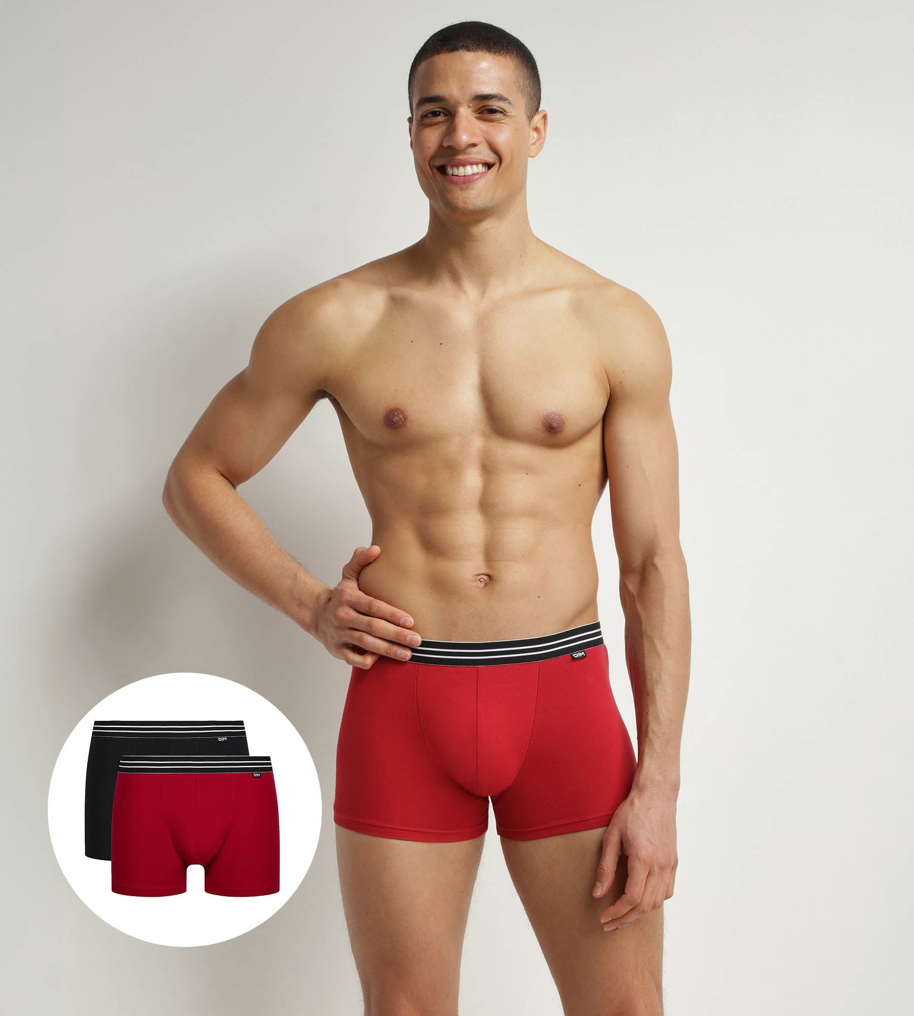 DIM Pack de 2 bóxers de hombre de algodón elástico rojo y negro EcoDim