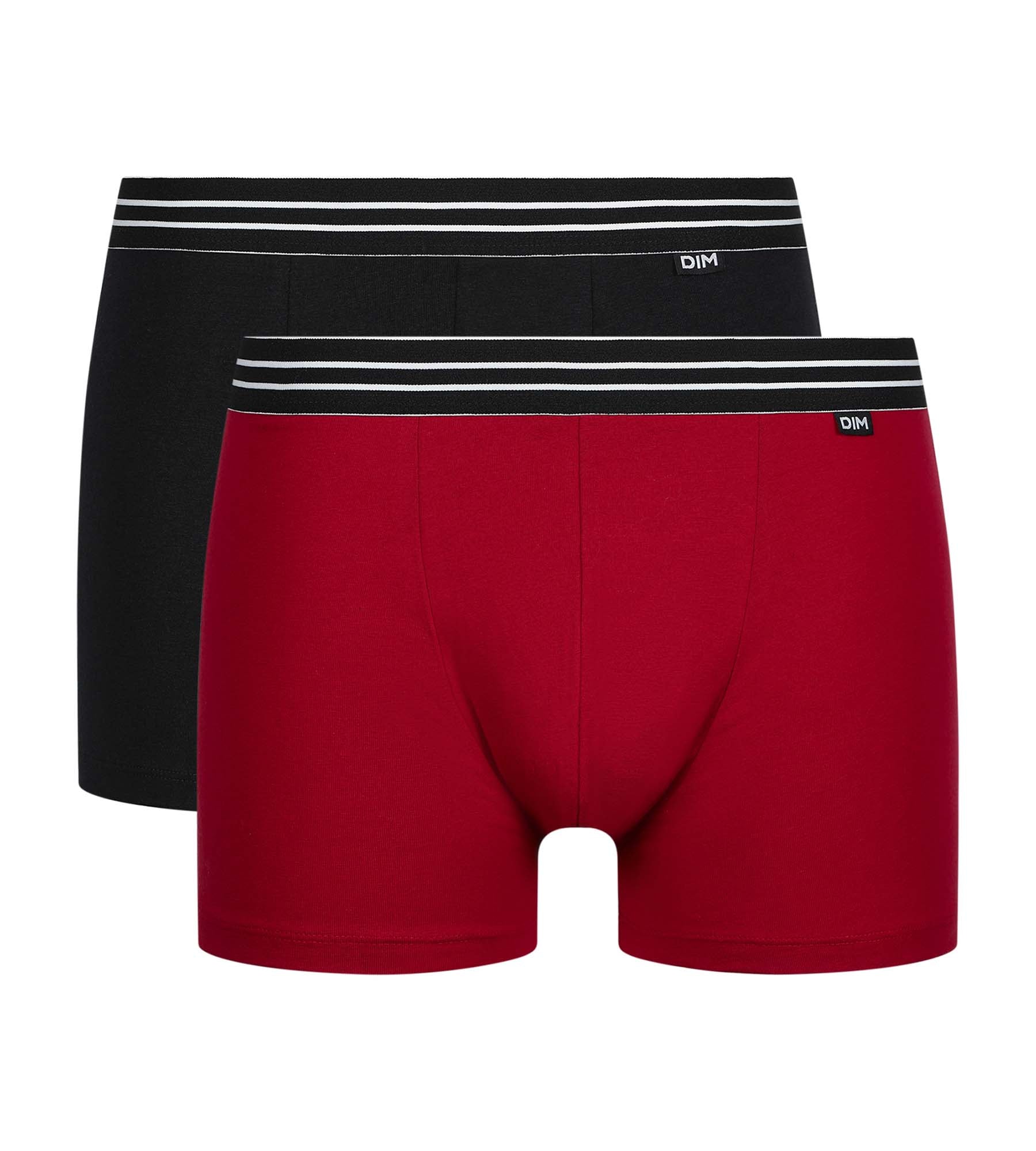 DIM Pack de 2 bóxers de hombre de algodón elástico rojo y negro EcoDim