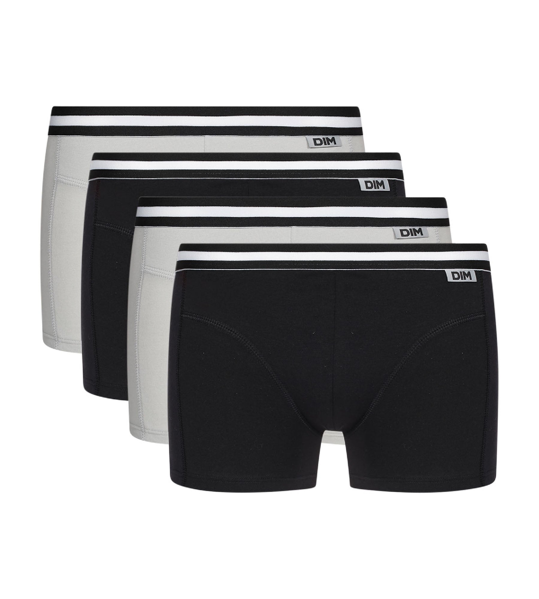 DIM Pack de 4 bóxers negros y grises de algodón ECODIM