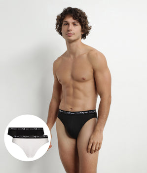 Pack de 2 calzoncillos para hombre Negro Blanco Contraste Cintura Dim Algodón Stretch