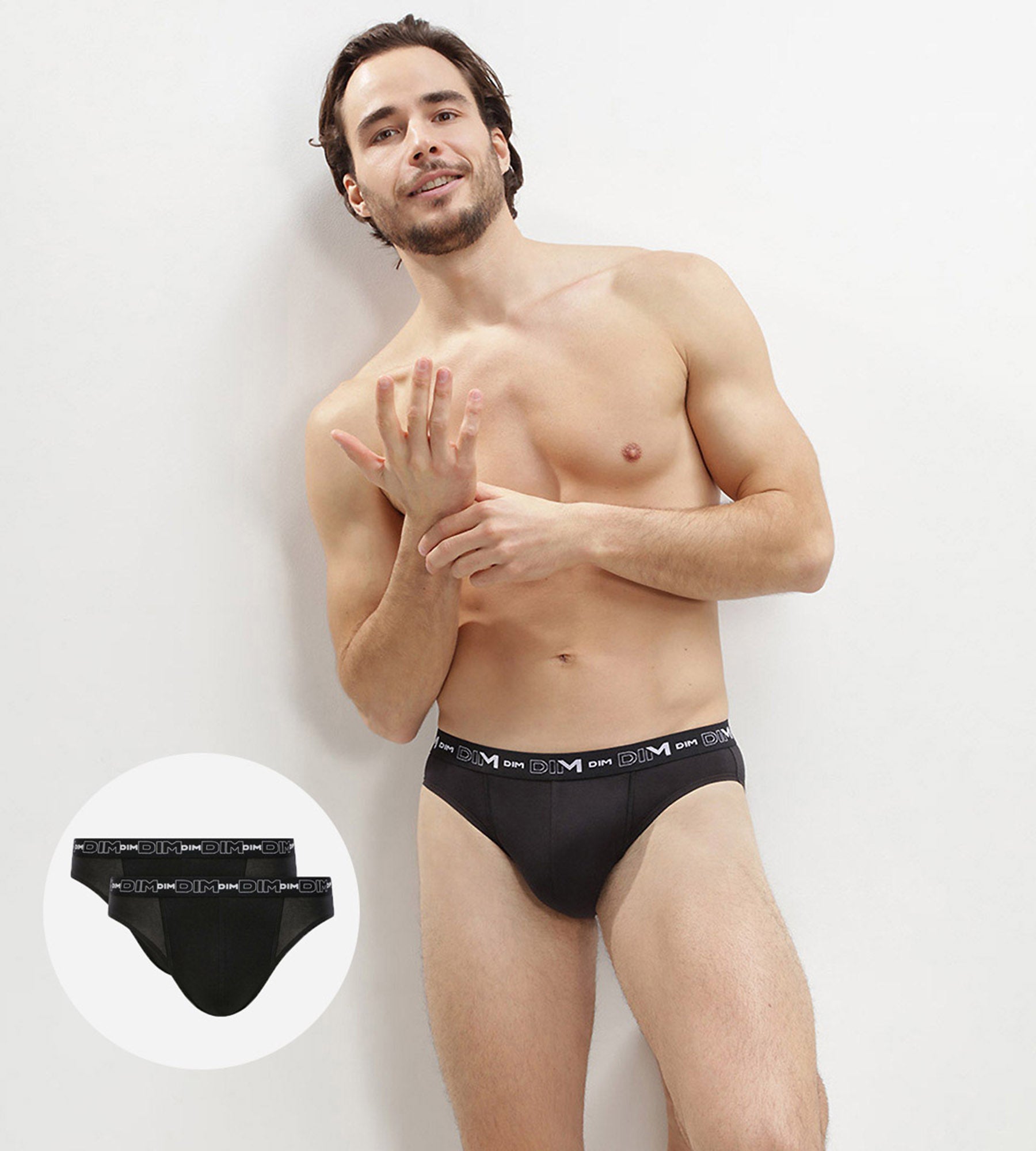 DIM Pack de 2 calzoncillos negros de algodón elástico para hombre