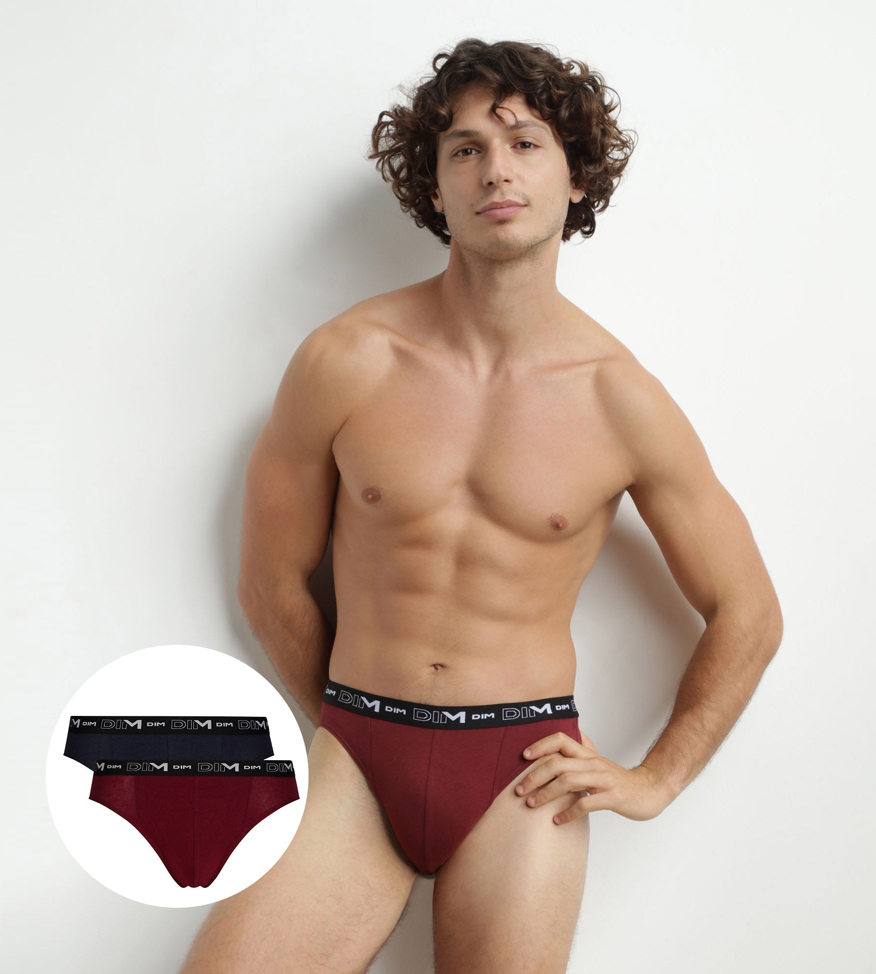 DIM Pack de 2 calzoncillos de hombre azul rojo con cintura de contraste de algodón elástico Dim