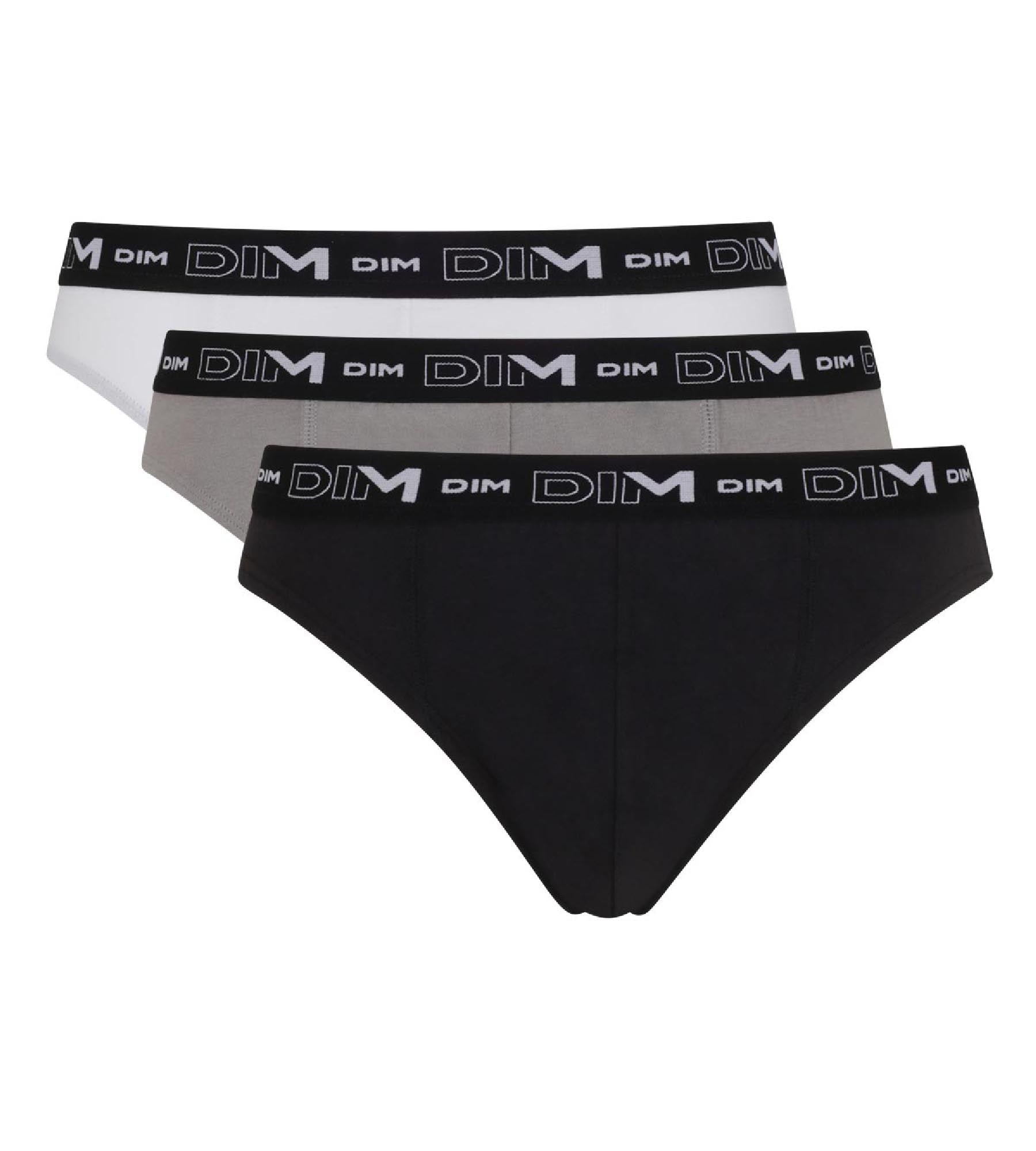 DIM Pack de 3 slips negro, gris y blanco para hombre de algodón elástico