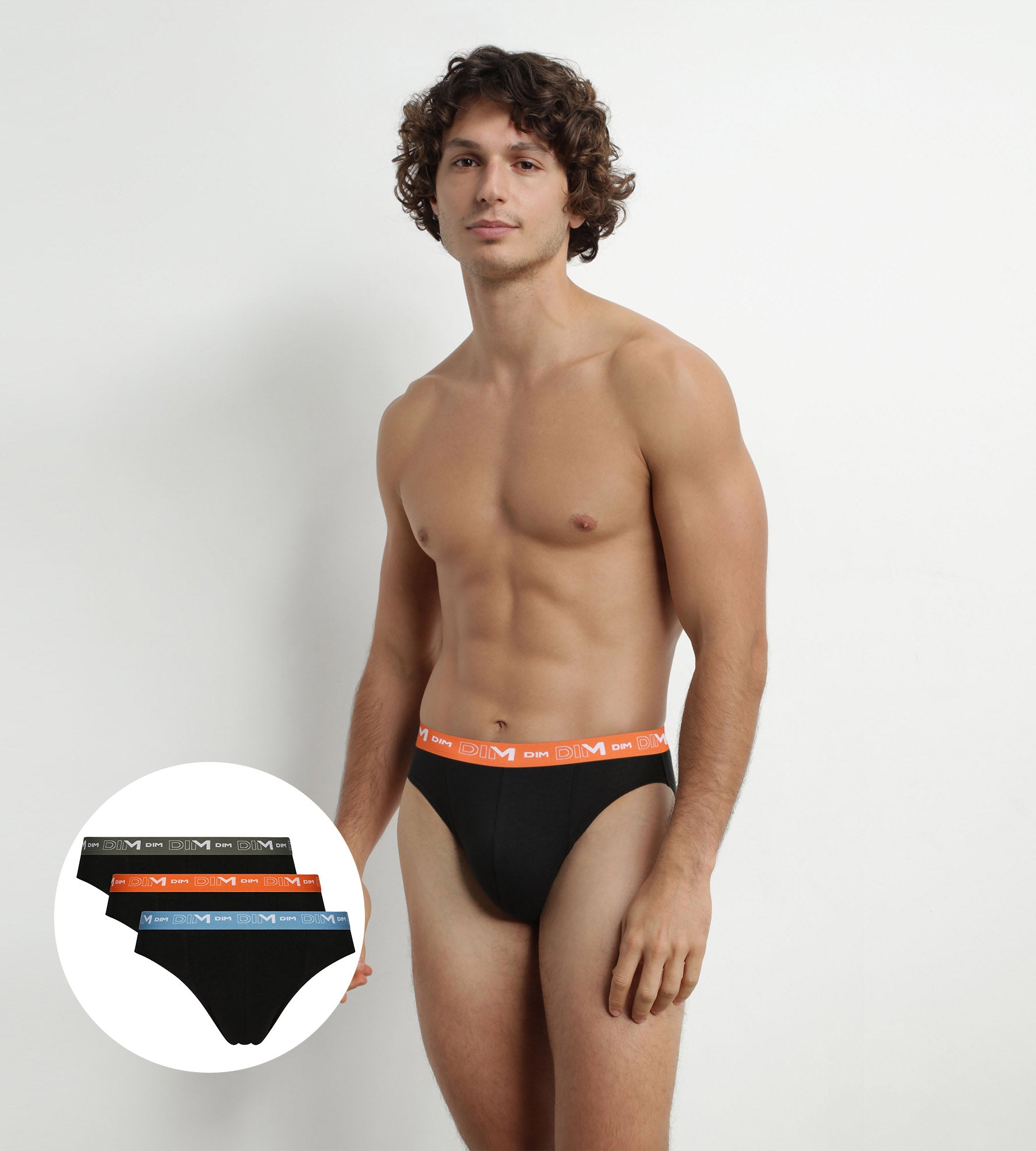 DIM Pack de 3 calzoncillos para hombre de algodón elástico Dim Negro Naranja Verde