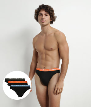 Pack de 3 calzoncillos para hombre de algodón elástico Dim Negro Naranja Verde