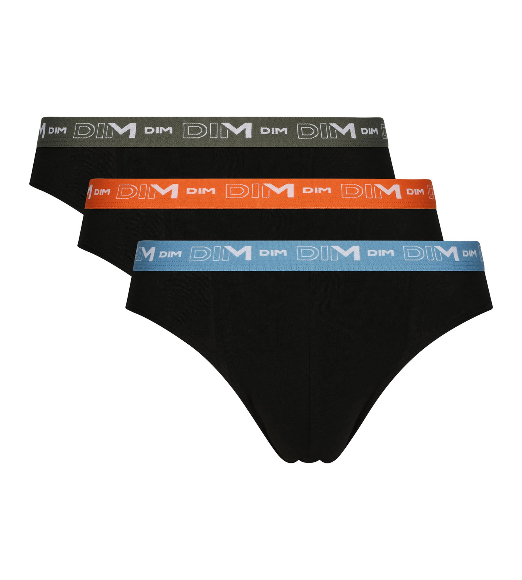 DIM Pack de 3 calzoncillos para hombre de algodón elástico Dim Negro Naranja Verde