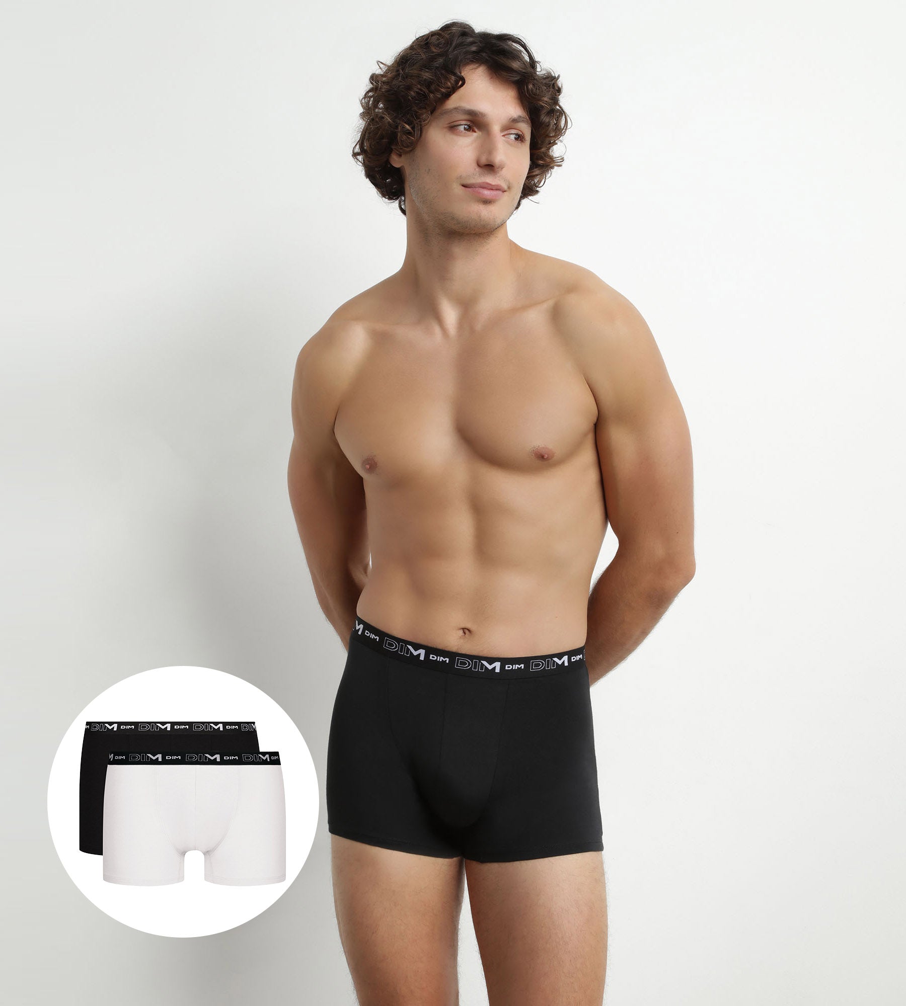 DIM Pack de 2 Boxers de hombre Negro Blanco Contraste Cintura Dim Algodón Stretch