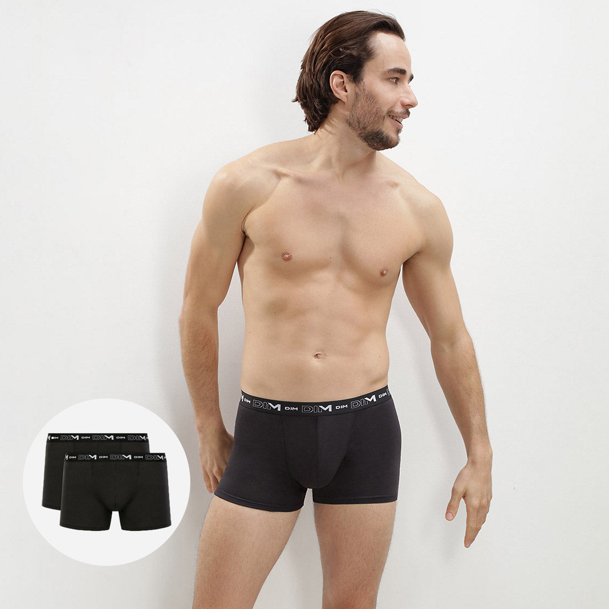 DIM Pack de 2 bóxers negros de algodón elástico para hombre