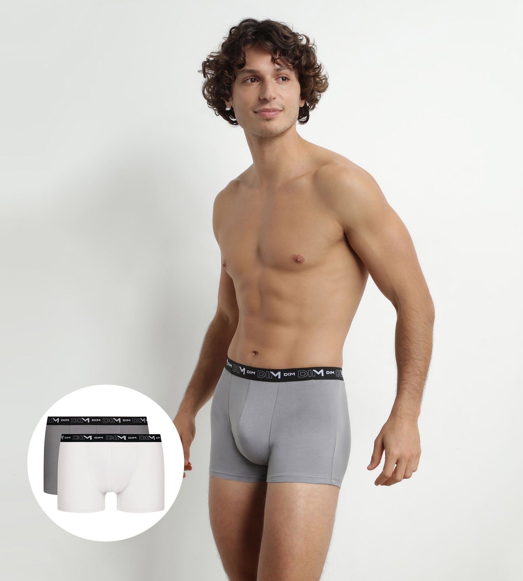 DIM Pack de 2 Boxers Hombre Blanco Gris Contraste Cintura Dim Algodón Stretch