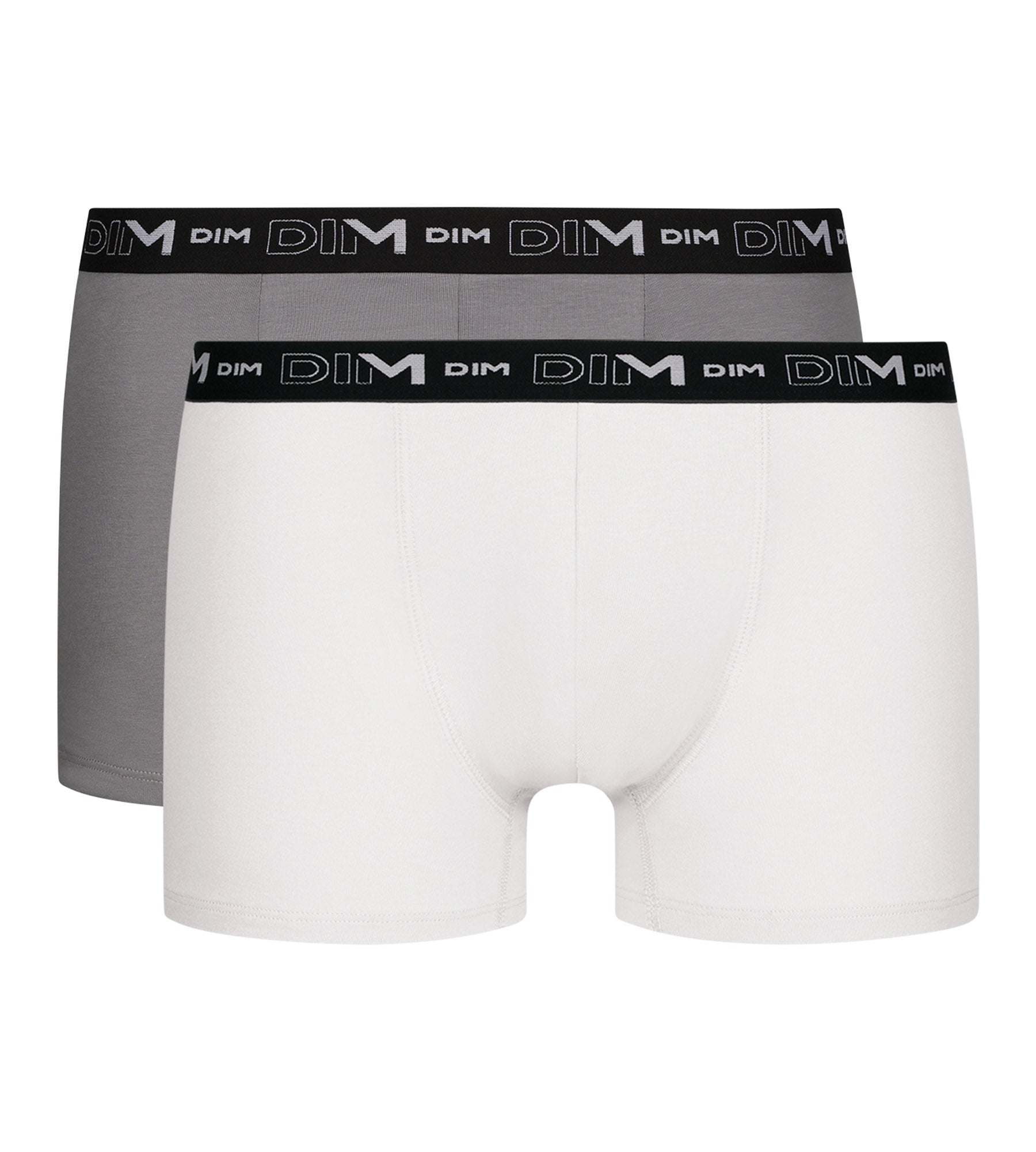 DIM Pack de 2 Boxers Hombre Blanco Gris Contraste Cintura Dim Algodón Stretch