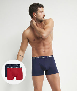 Pack de 2 bóxers azul y rojo con la cintura estampada Dim Coton Stretch