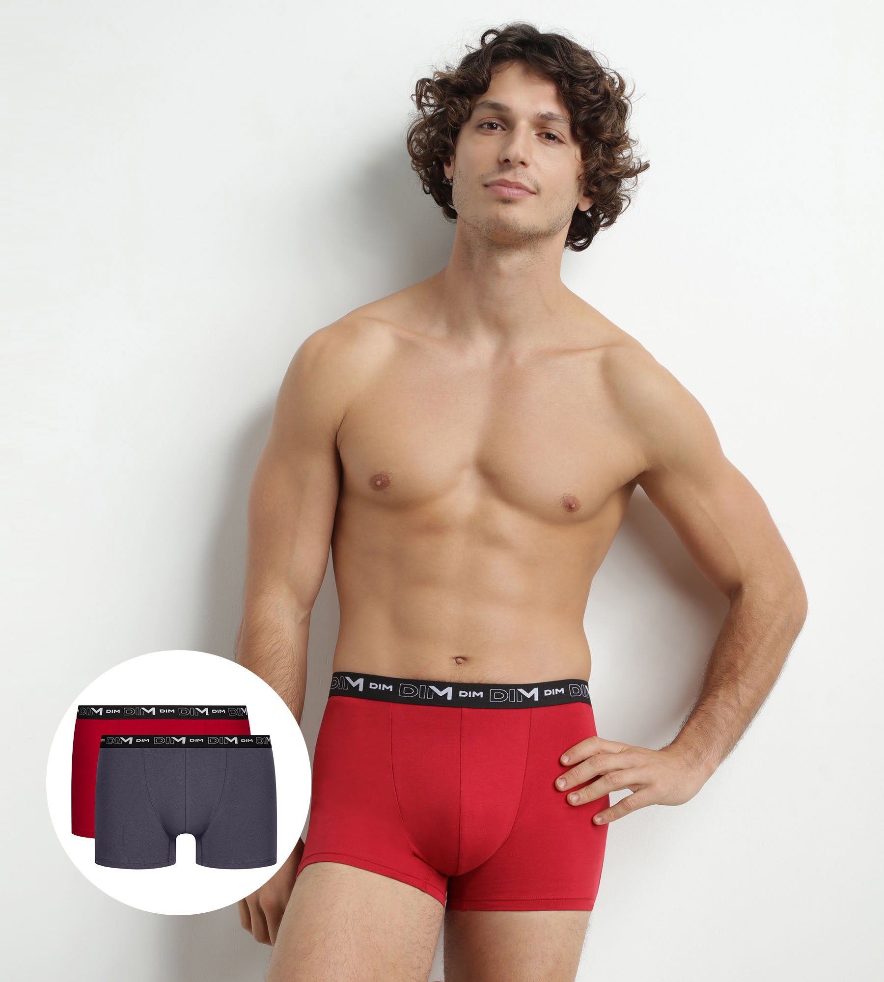 DIM Pack de 2 bóxers para hombre de color gris rojizo con cintura en contraste de algodón elástico Dim