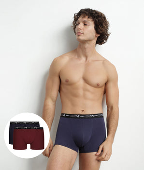 Pack de 2 bóxers de hombre rojo azul con cintura en contraste Algodón elástico Dim