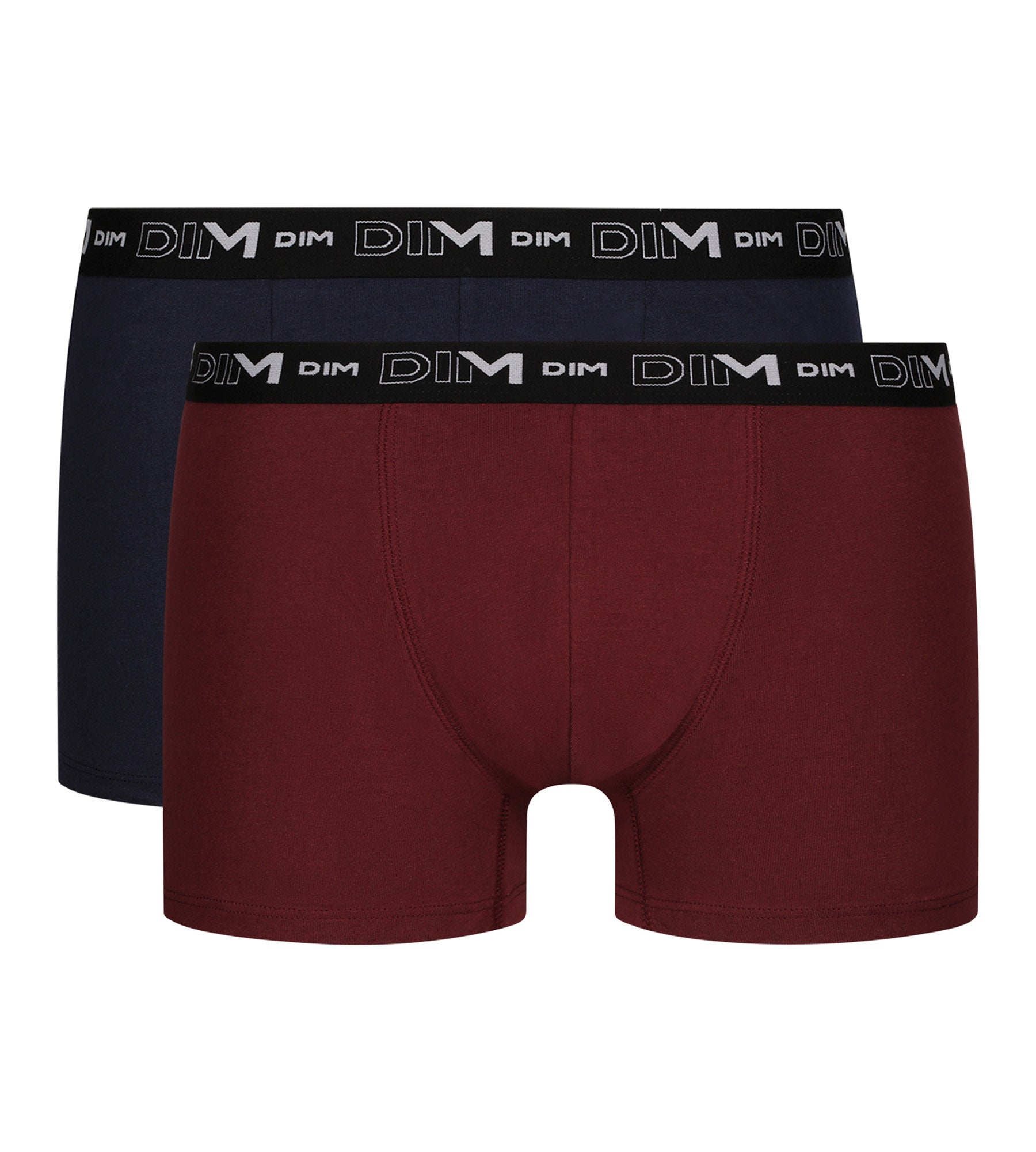 DIM Pack de 2 bóxers de hombre rojo azul con cintura en contraste Algodón elástico Dim